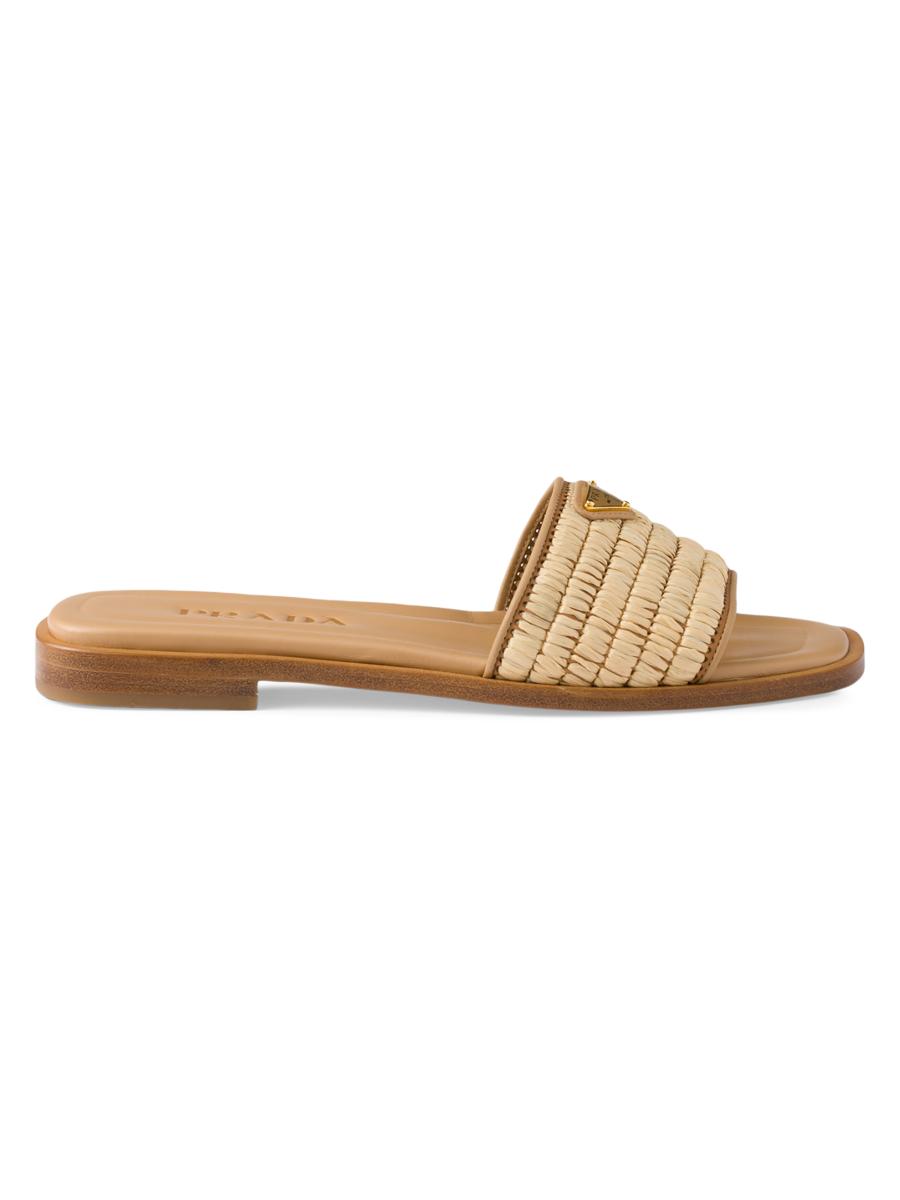 PRADA Leather slides with crochet details ★関税込 Prada Leather Slides with Crochet Details | Saks Fifth Avenue