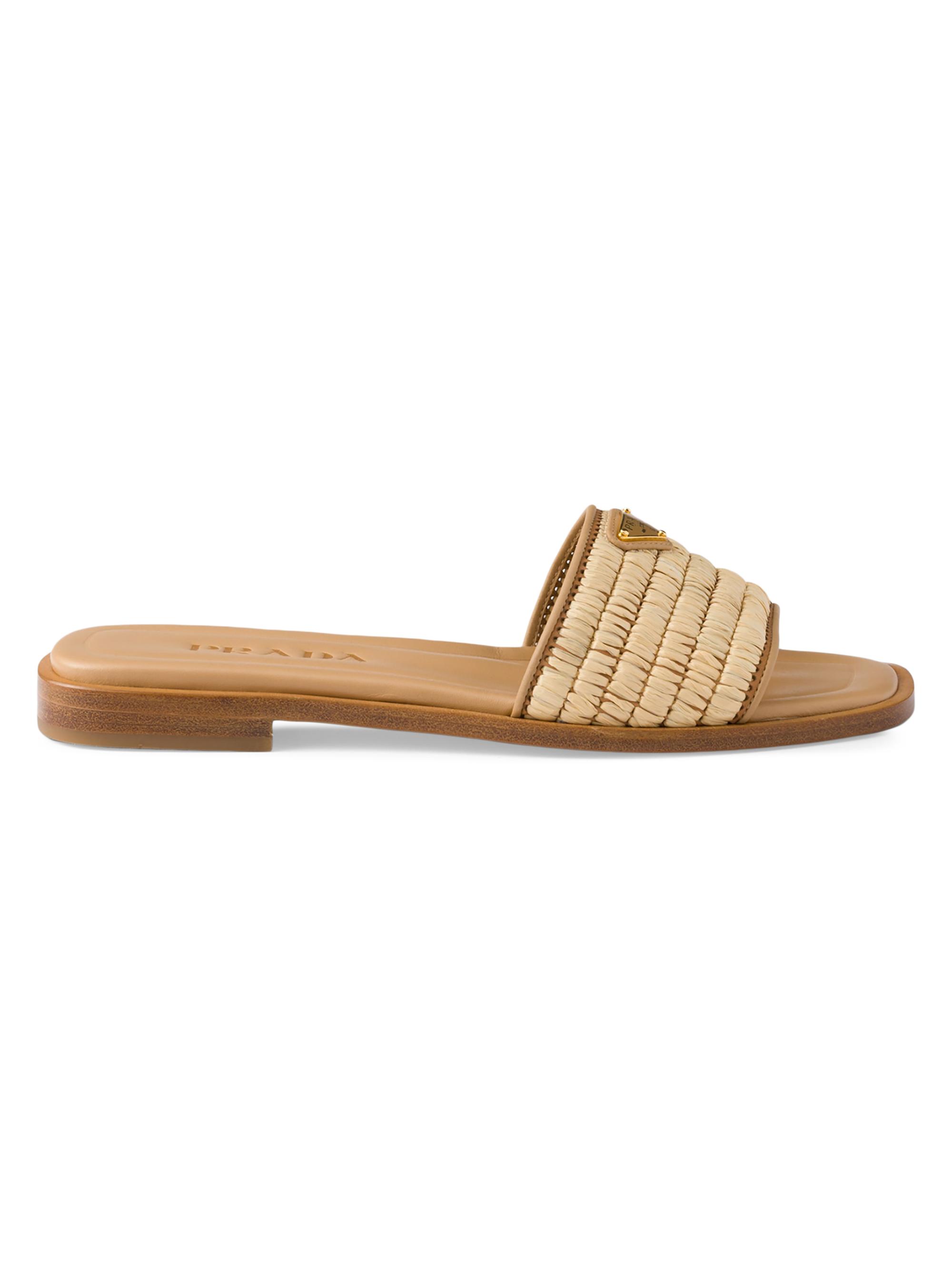 Prada Leather Slides with Crochet Details | Saks Fifth Avenue