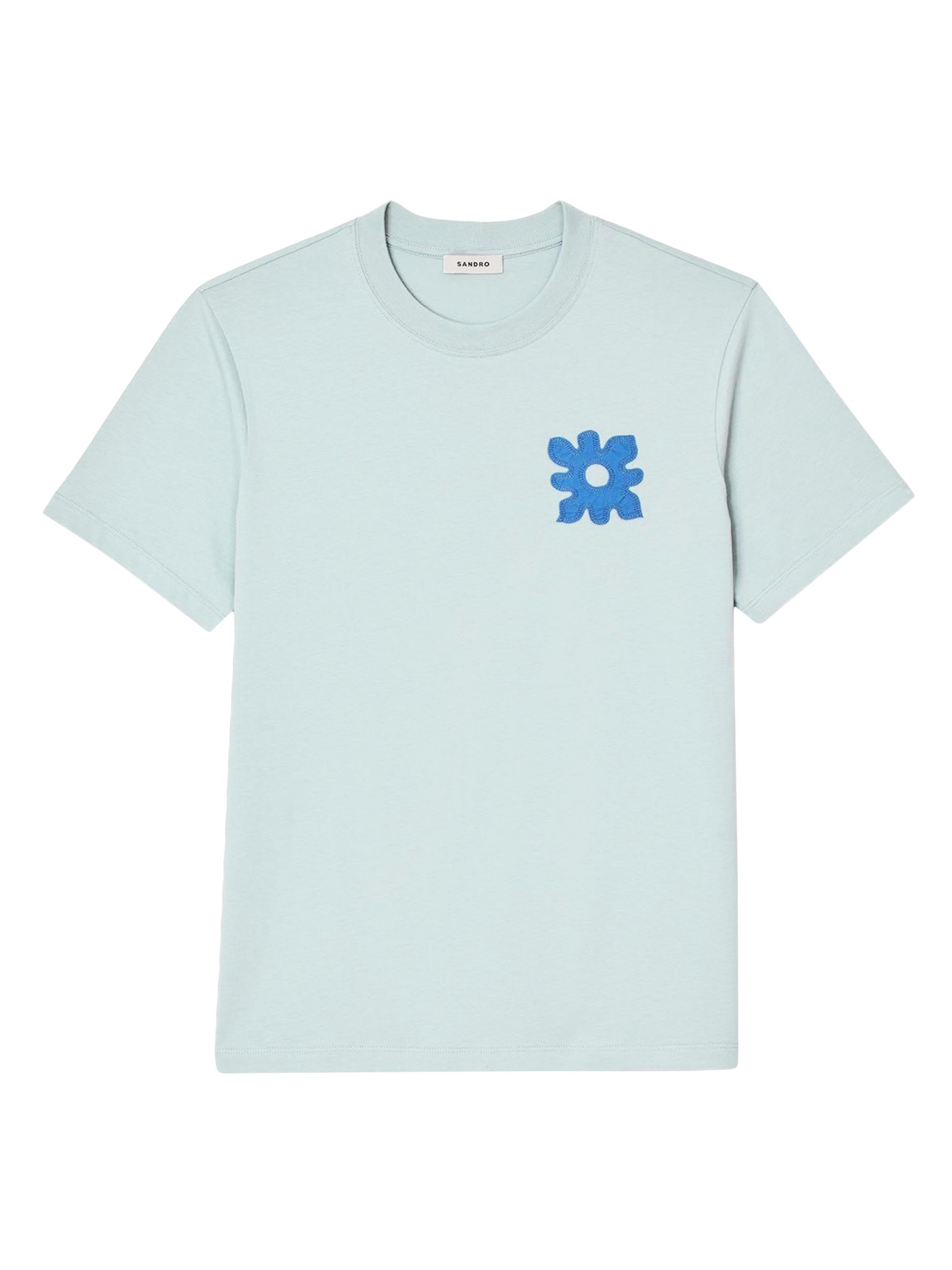 Sandro Men's T-Shirt with Flower Detail - Chambray