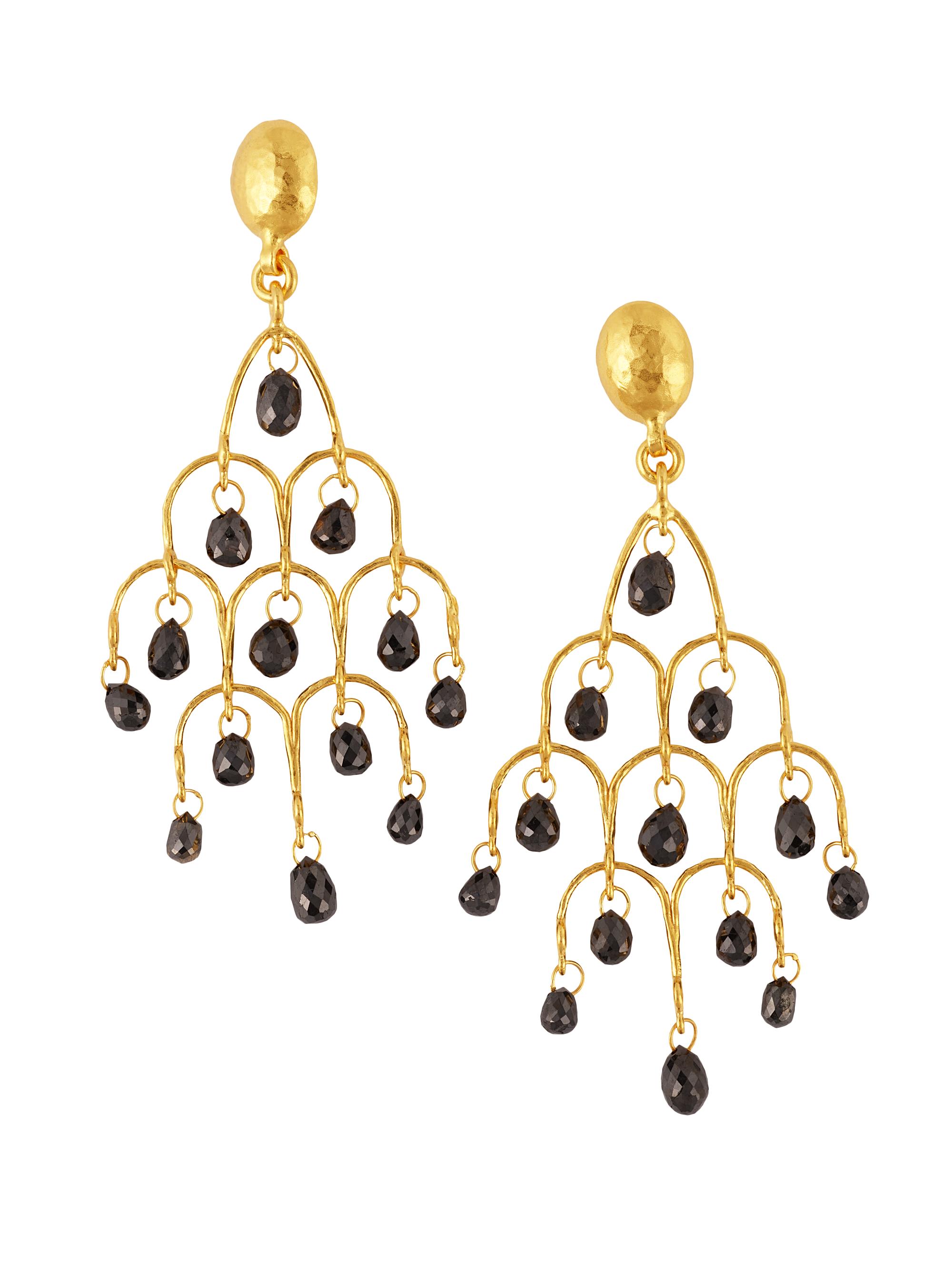 Gurhan Women's Dew 22K & 24K Yellow Gold & 8.70 TCW Black Diamond Chandelier Earrings - Yellow Gold
