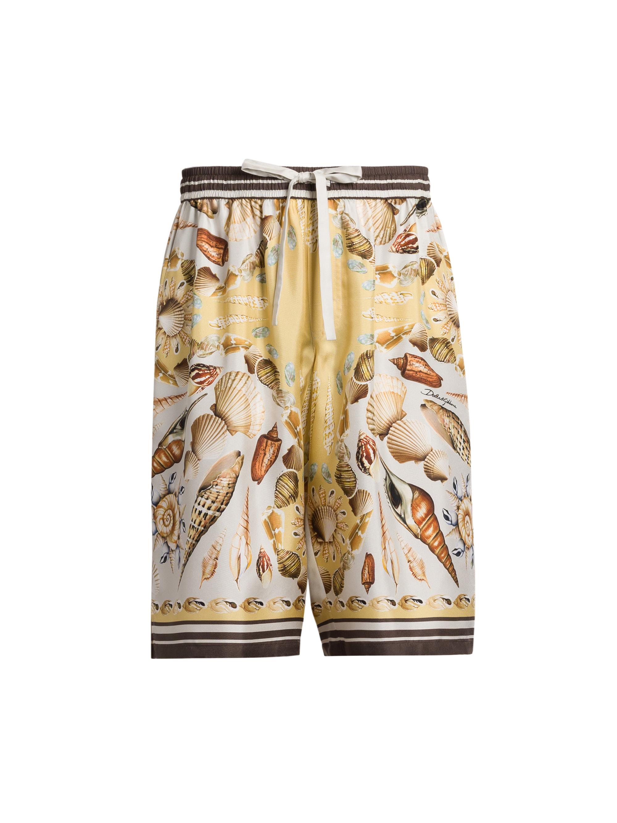 Dolce & Gabbana Men's Seashell Print Silk Shorts - Conchiglie Giallo