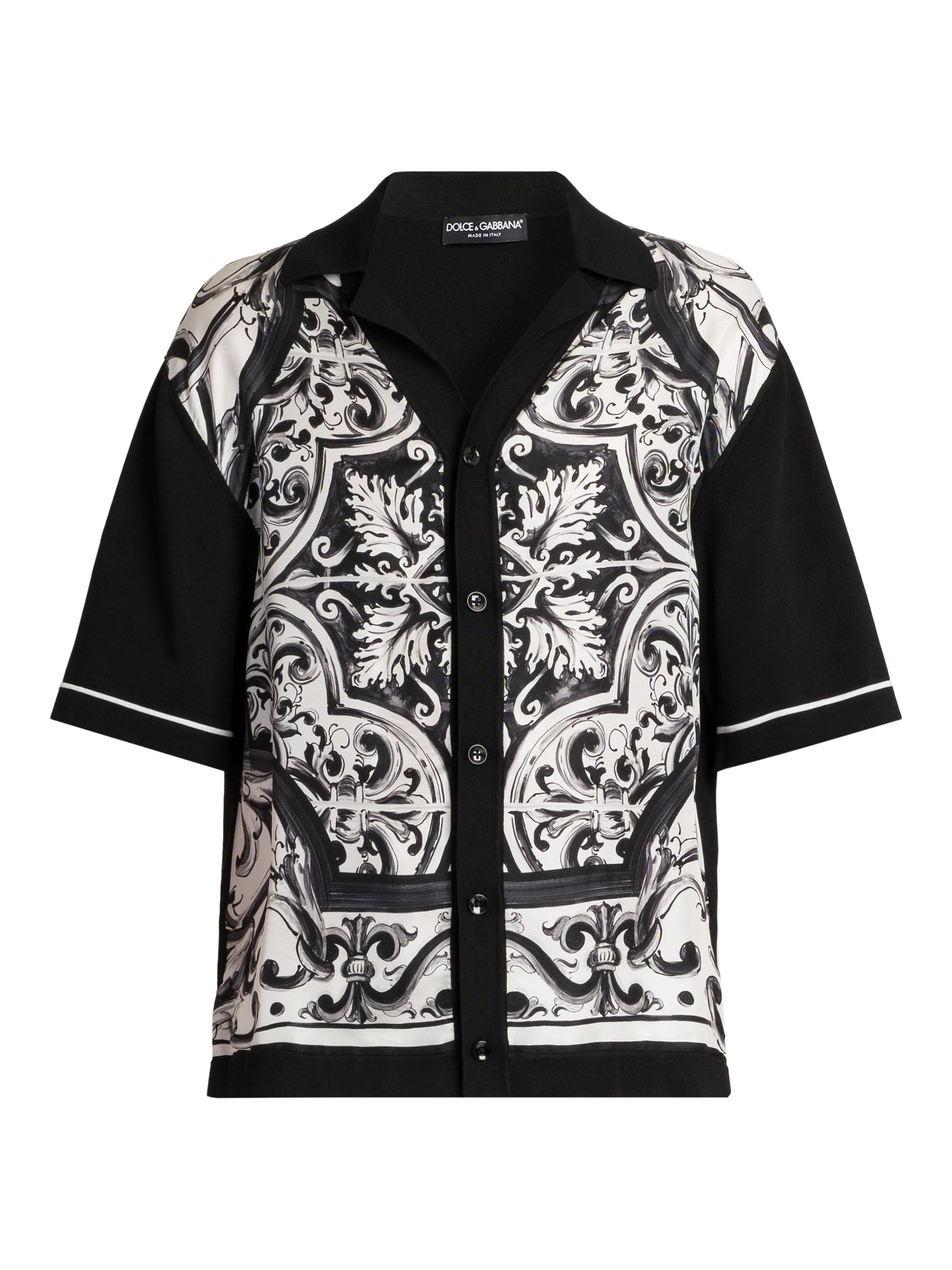 Dolce & Gabbana Men's Stretch Silk-Cotton Camp Shirt - Maiolica Nero