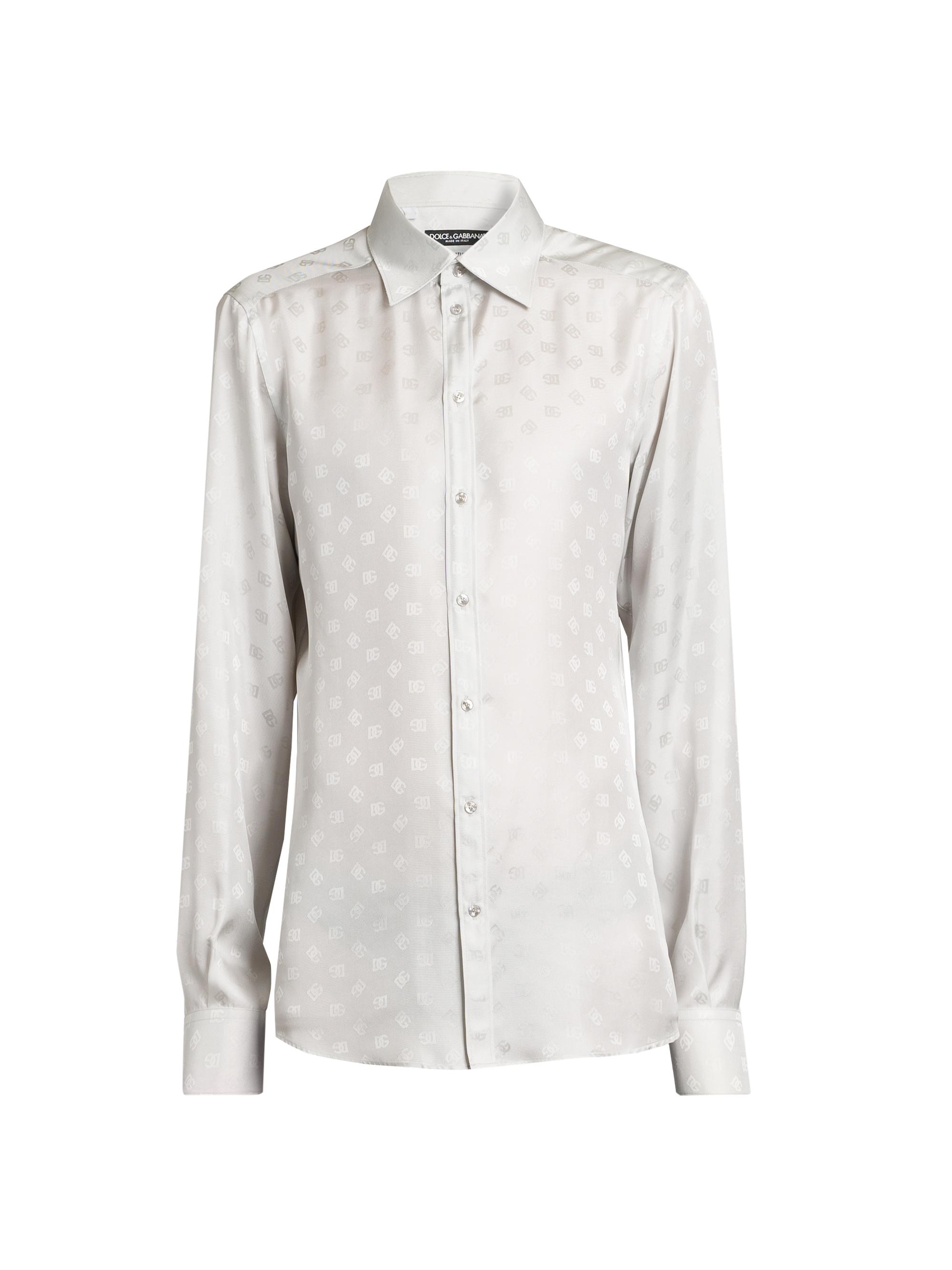 Dolce & Gabbana Men's Logo Jacquard Silk Shirt - Grigio Chiaro