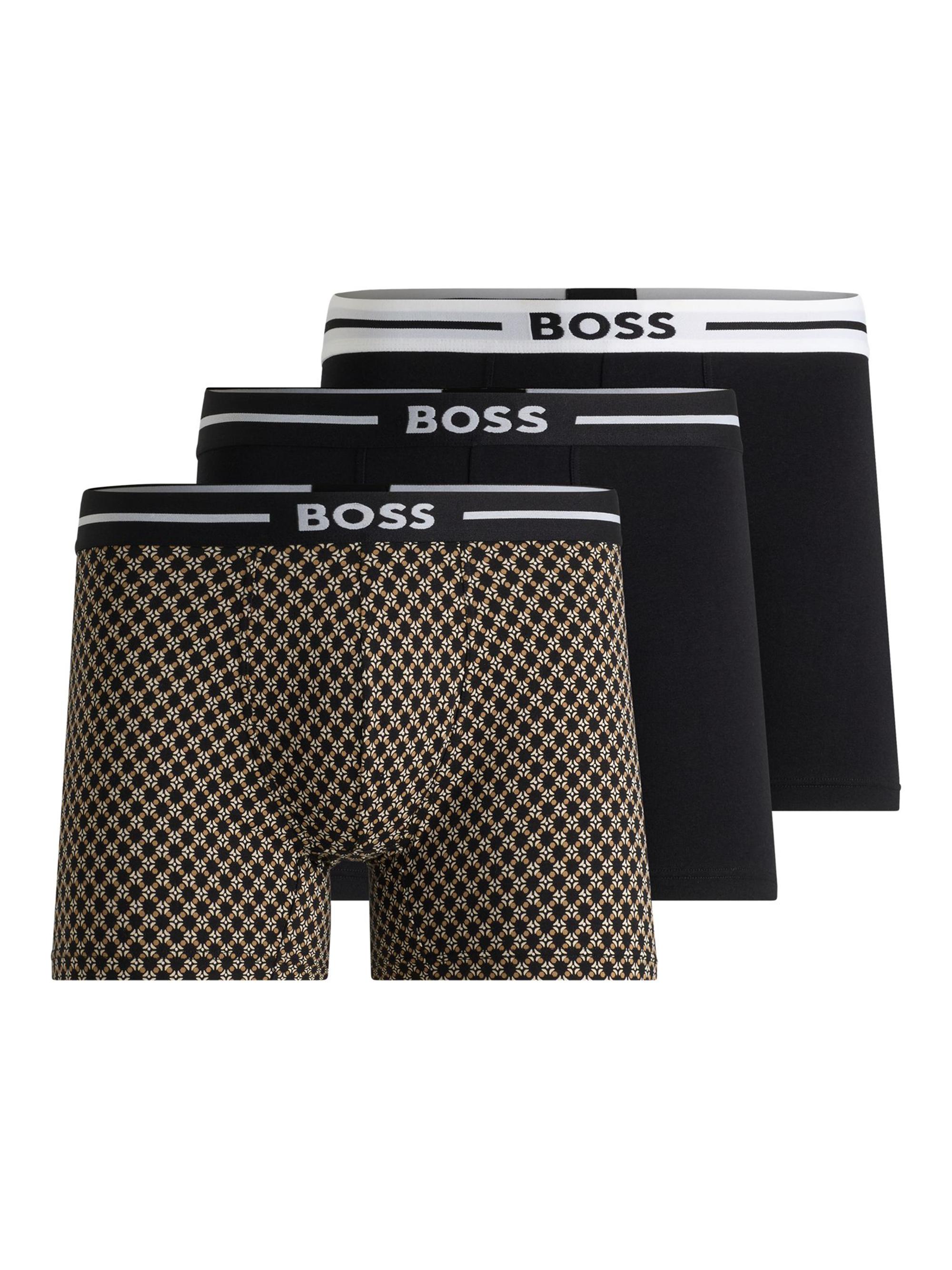 BOSS Men's Three-Pack of Stretch-Cotton Boxer Briefs with Logo - Sorted Dark