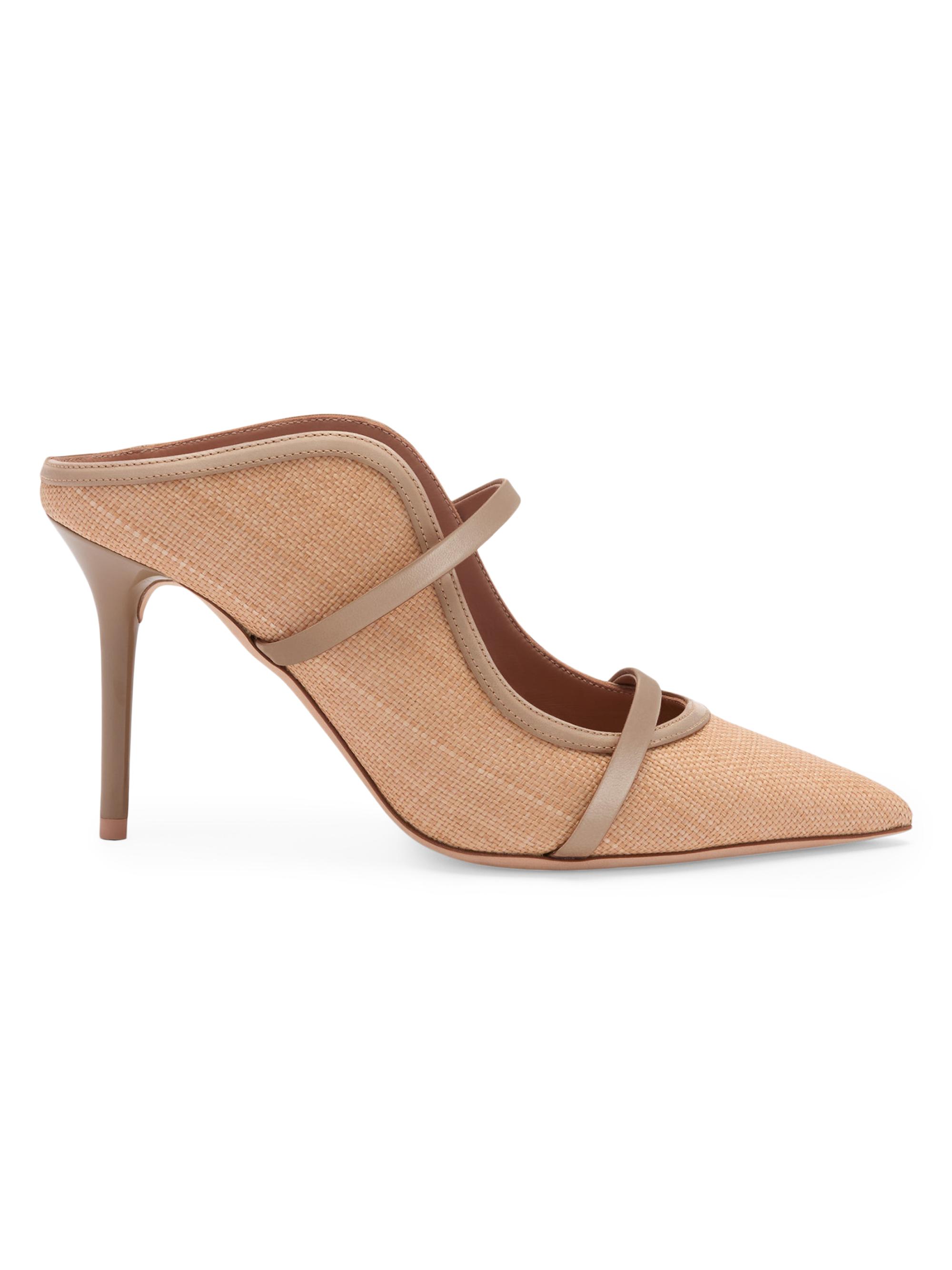 Malone Souliers Women's Maureen 85MM Raffia Mules - Lino Mushroom