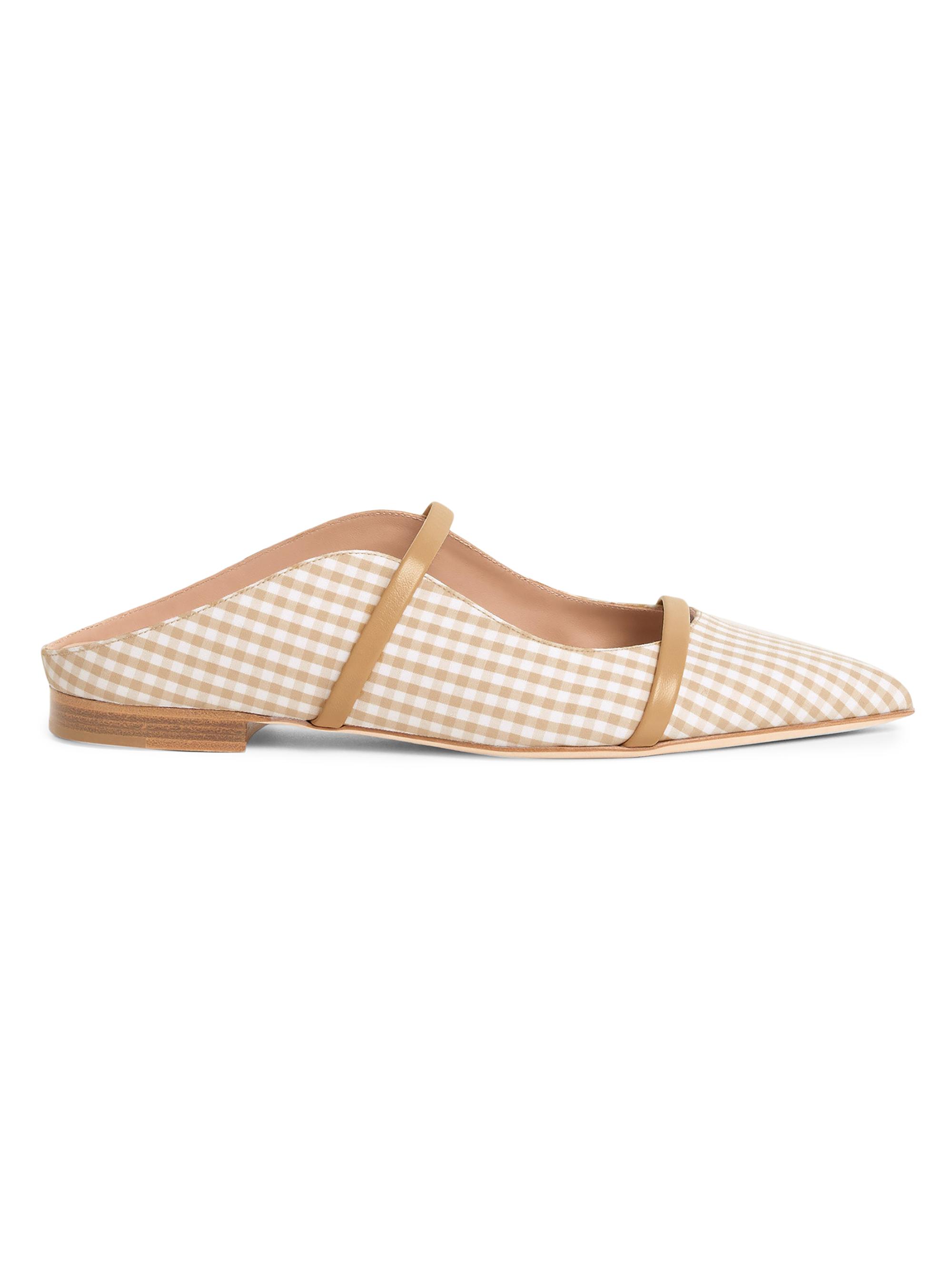 Malone Souliers Women's Maureen Gingham Cotton Flat Mules - Beige Buff