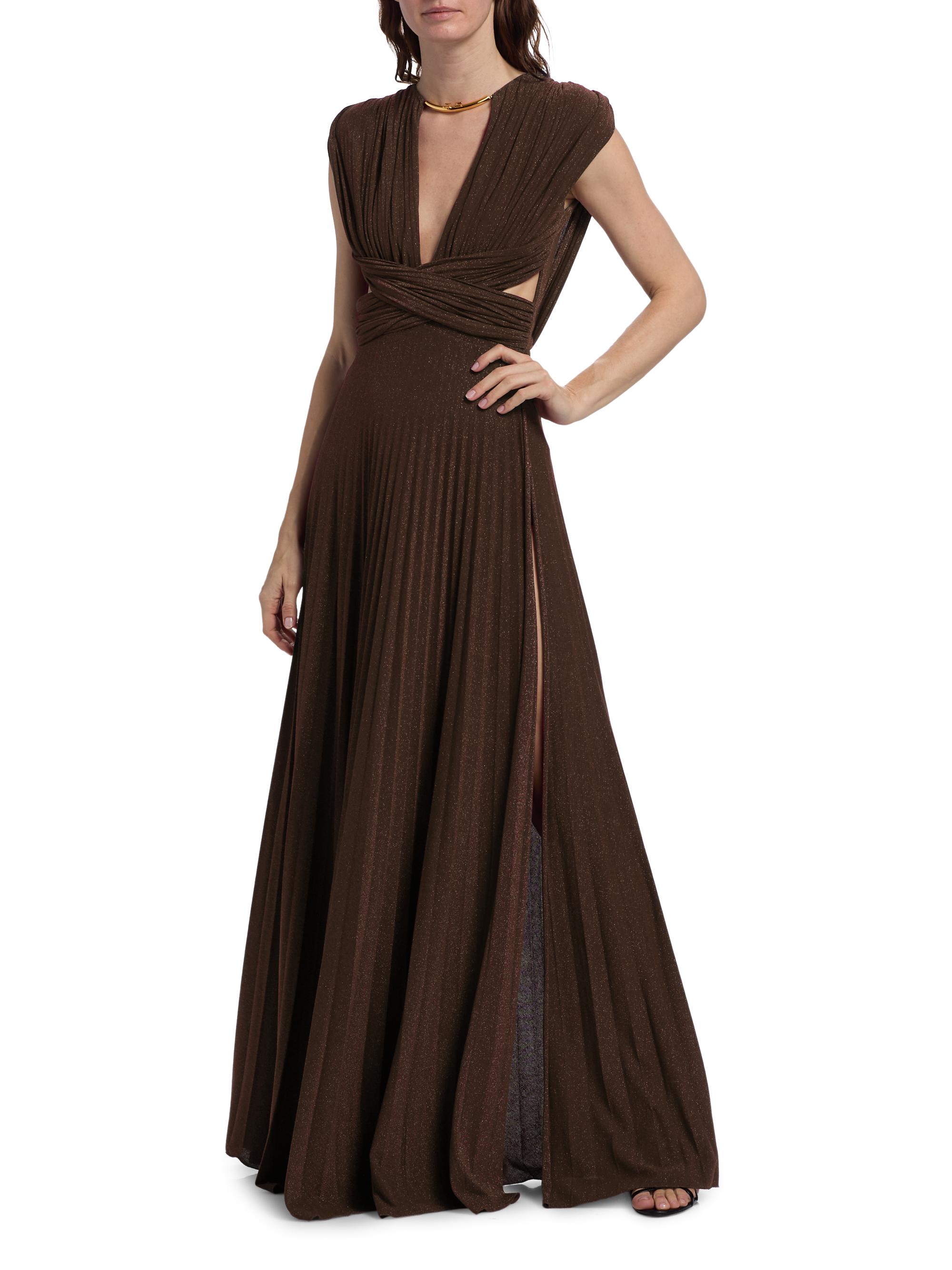 Elisabetta Franchi Pleated Jersey Cut-Out Gown | Saks Fifth Avenue