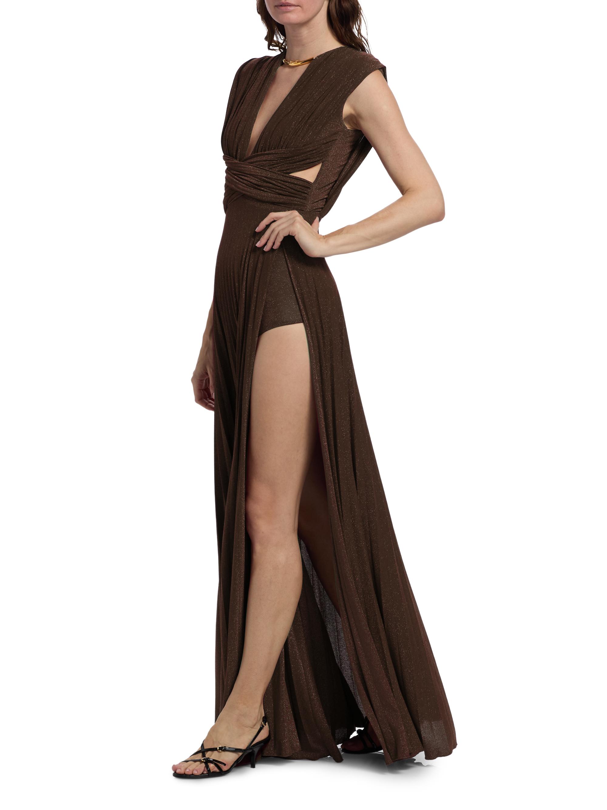 Elisabetta Franchi Pleated Jersey Cut-Out Gown | Saks Fifth Avenue