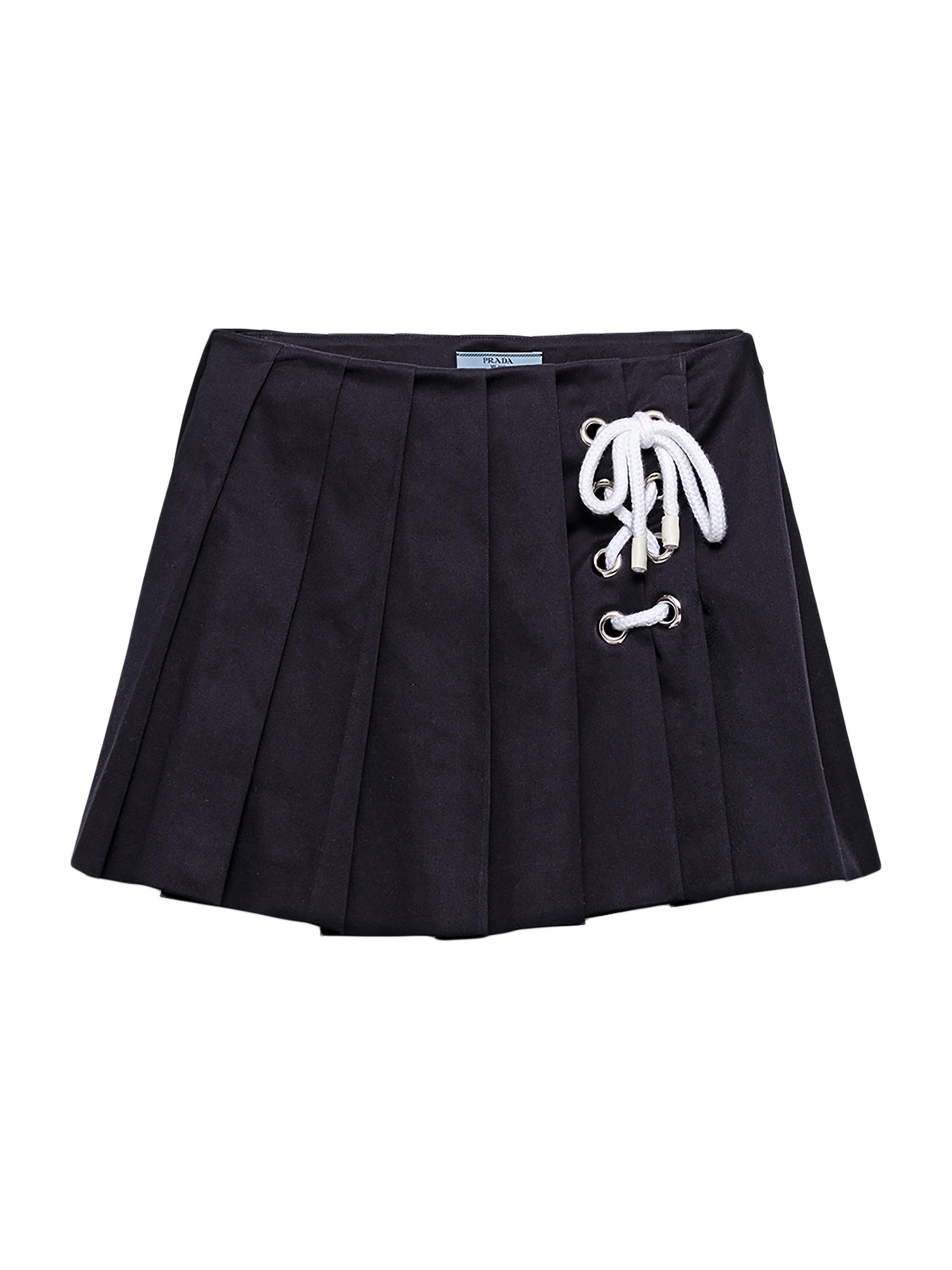 Prada Women's Pleated Stretch Drill Miniskirt - Blue