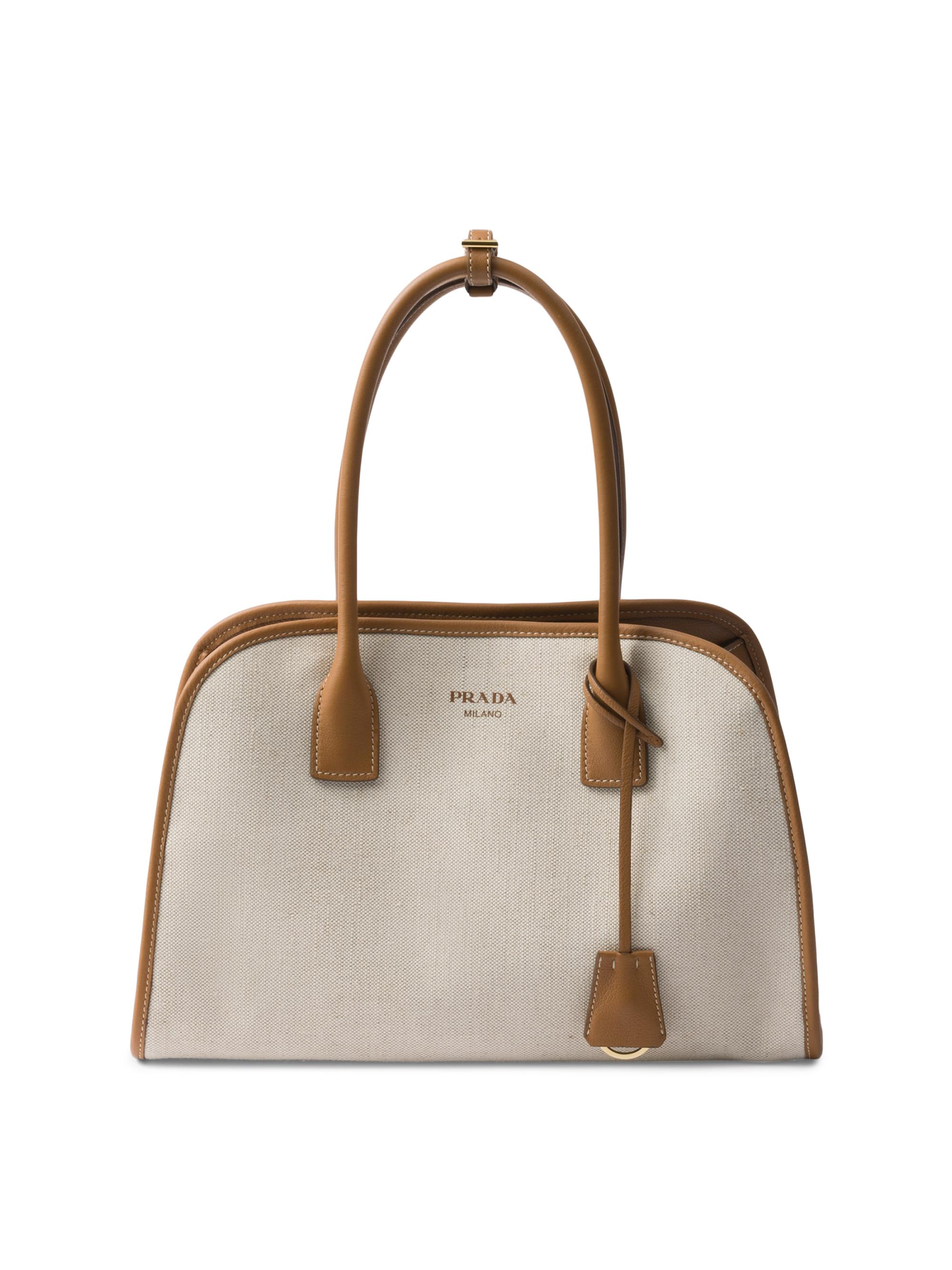 Prada Women's  Linen Blend and Leather Tote Bag - Brown