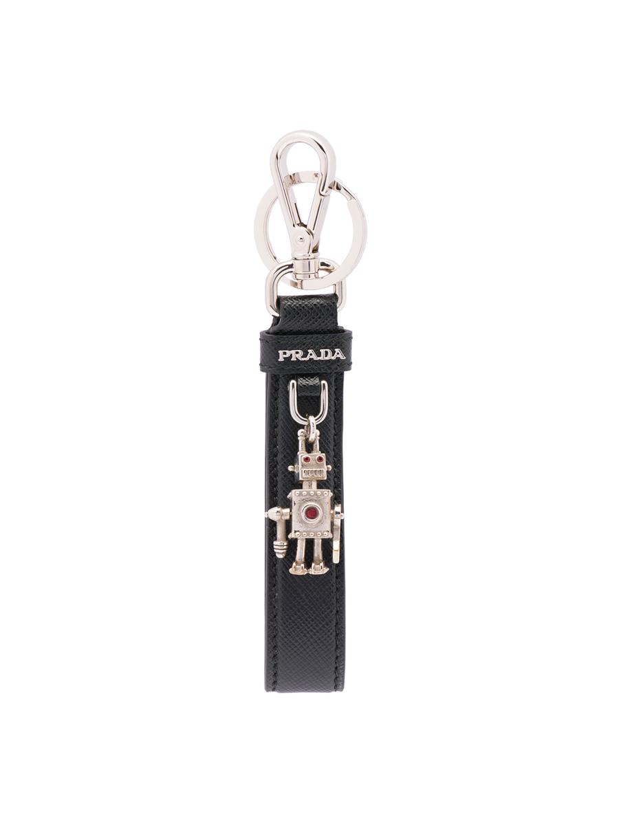 Prada Women's Saffiano Leather Keychain In Black