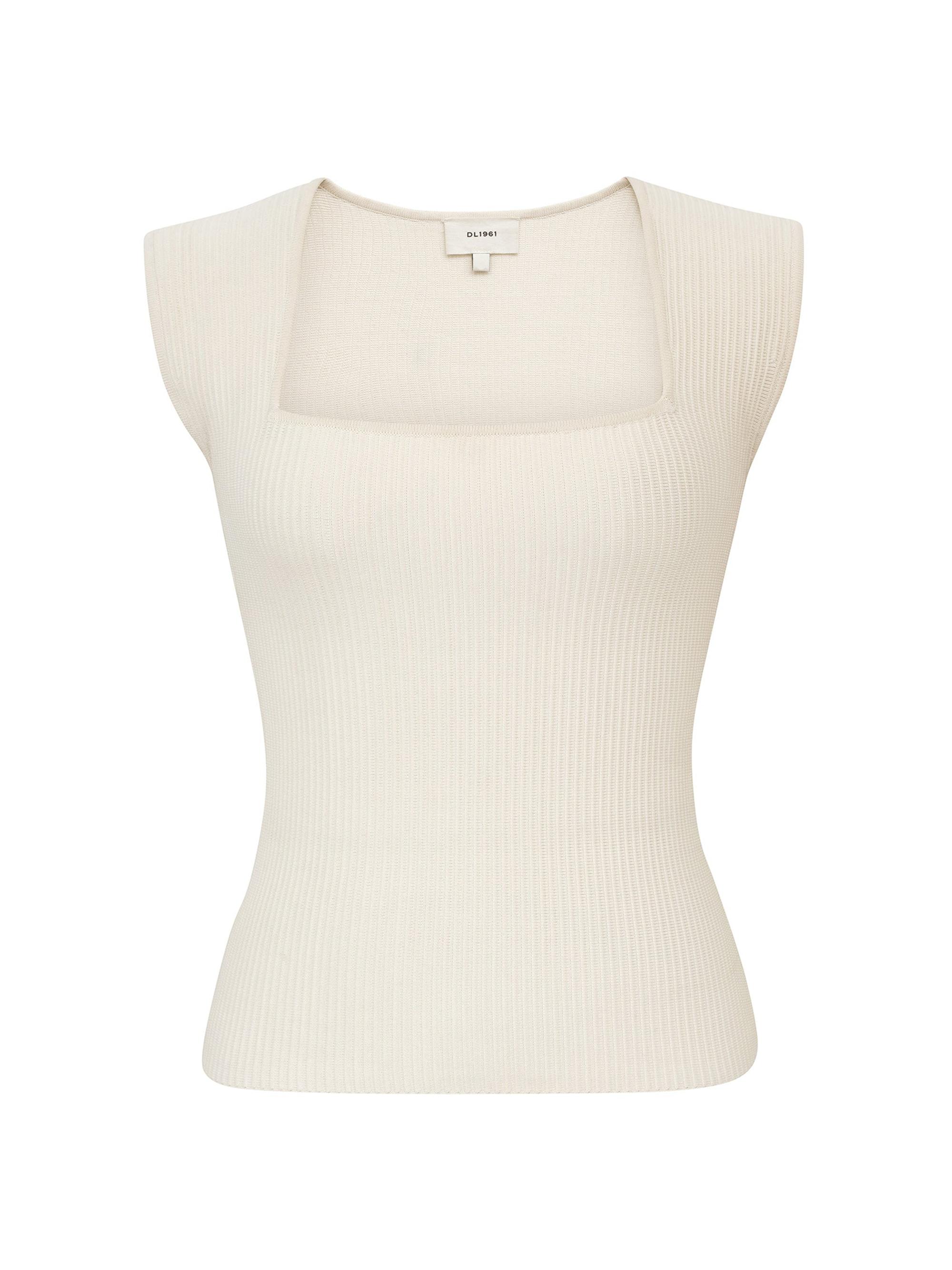 DL1961 Premium Denim Women's Square Neck Top Instasculpt Rib - Ecru