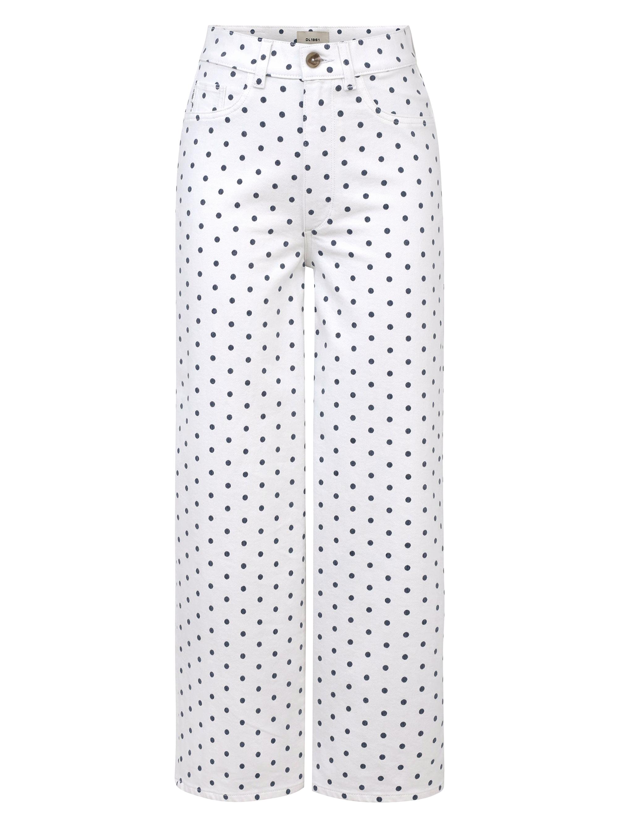 DL1961 Premium Denim Women's Hepburn Wide Leg High Rise Ankle Jeans - Marine Dots