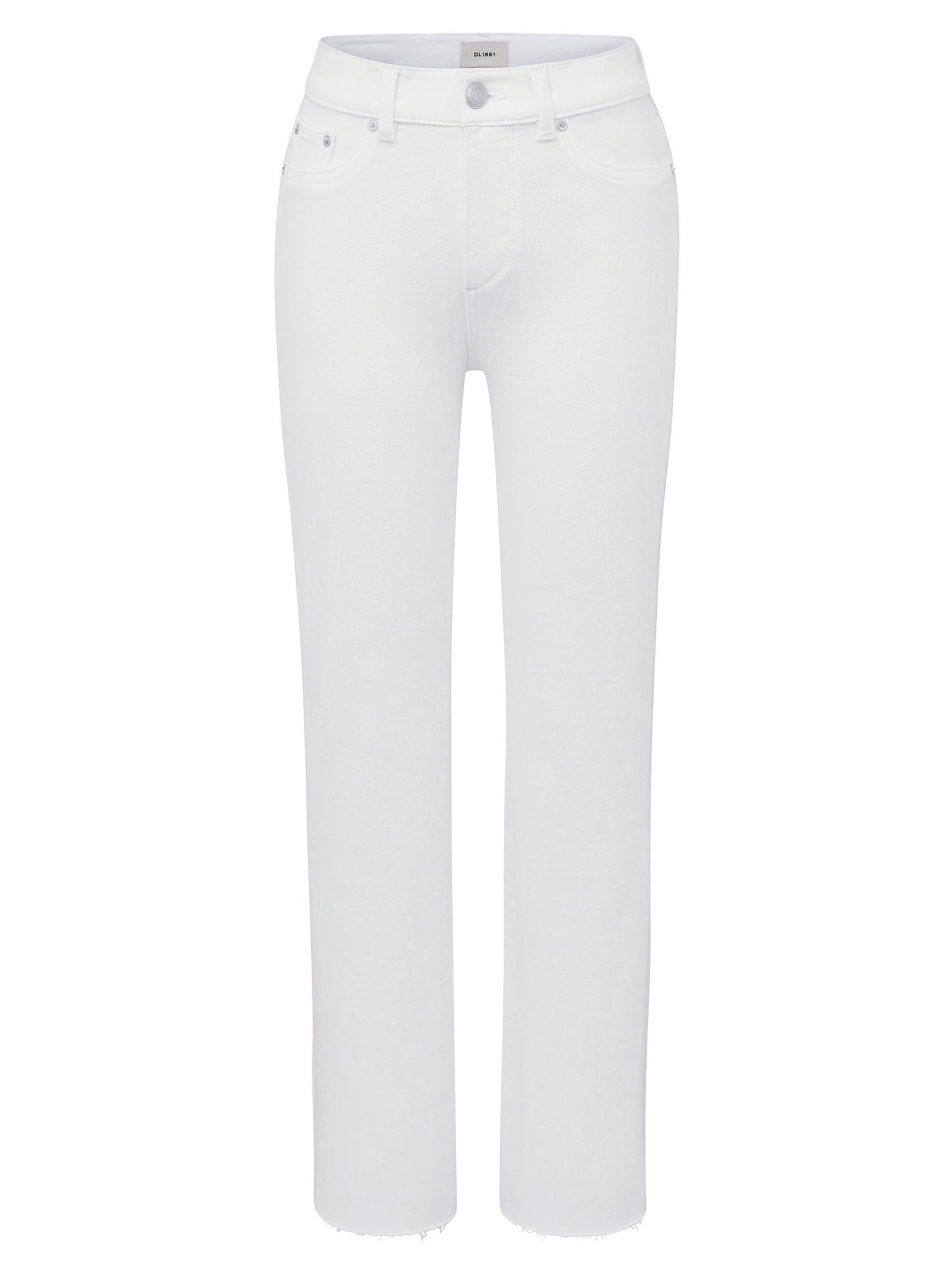 DL1961 Women's Mara Straight Mid Rise Instasculpt Ankle Jeans - White Stripe