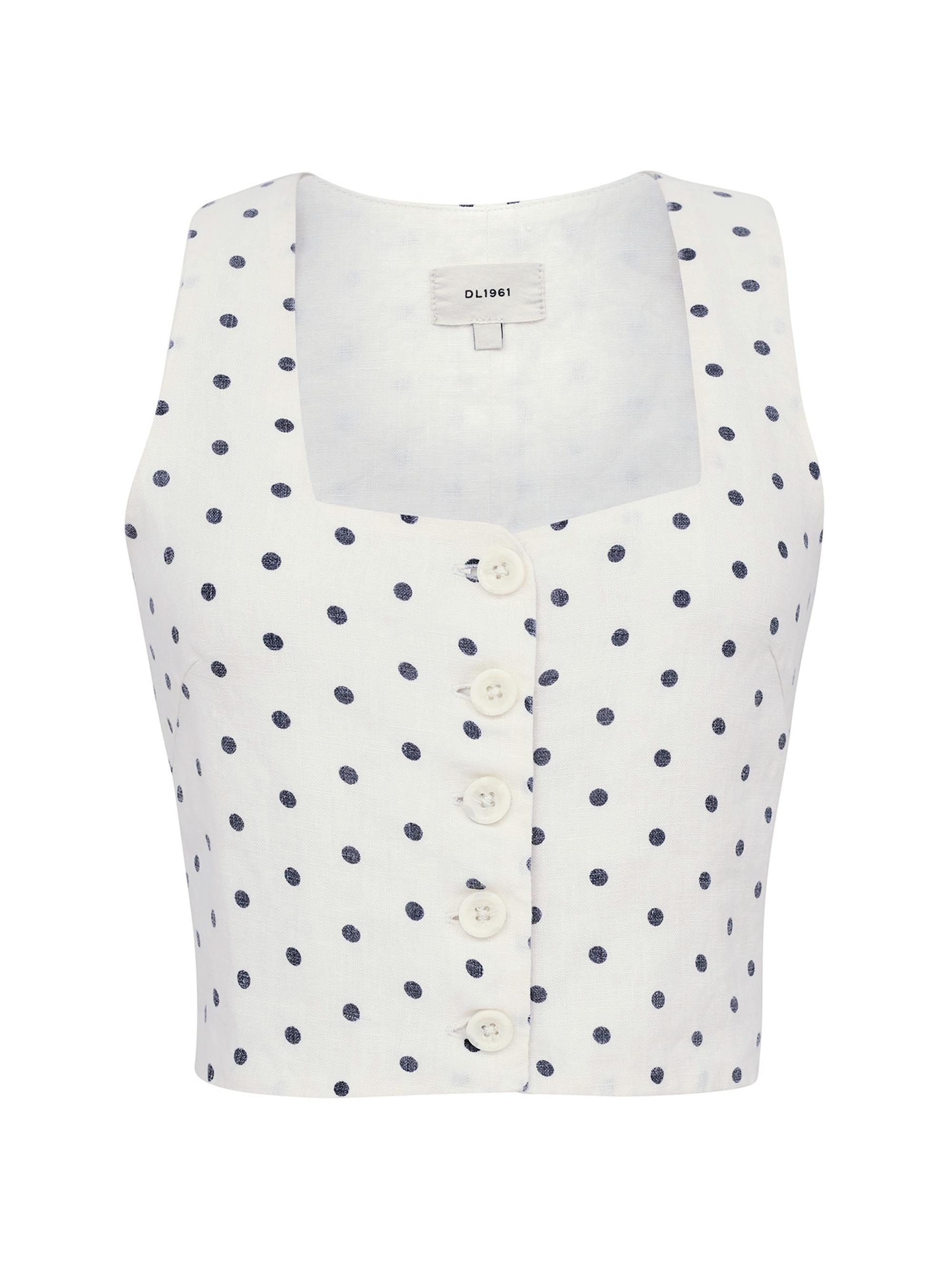 DL1961 Premium Denim Women's Lizzie Linen Cropped Top - Polka Dots