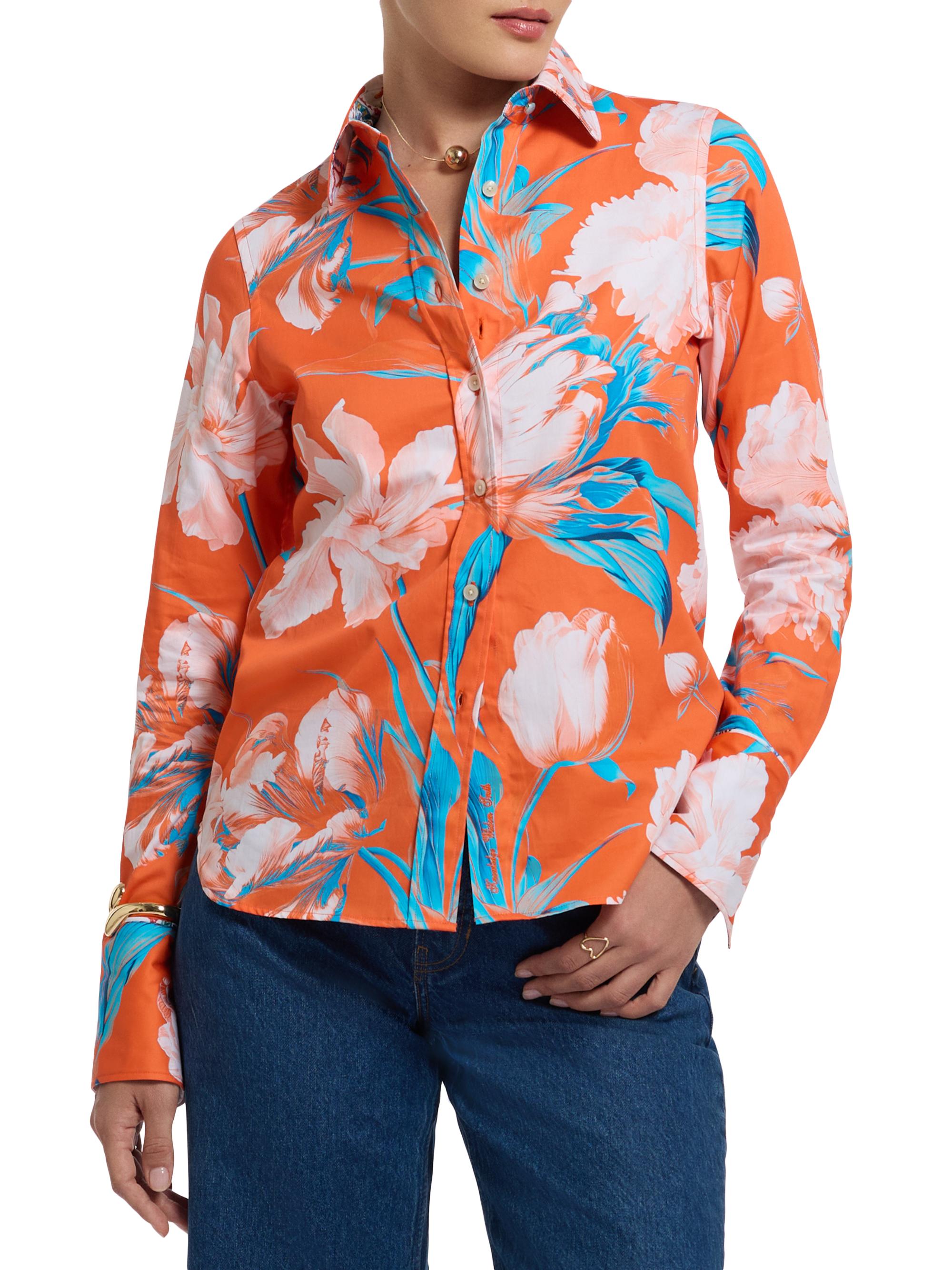 Robert Graham Women's Priscilla Tropical Button-Front Shirt - Orange