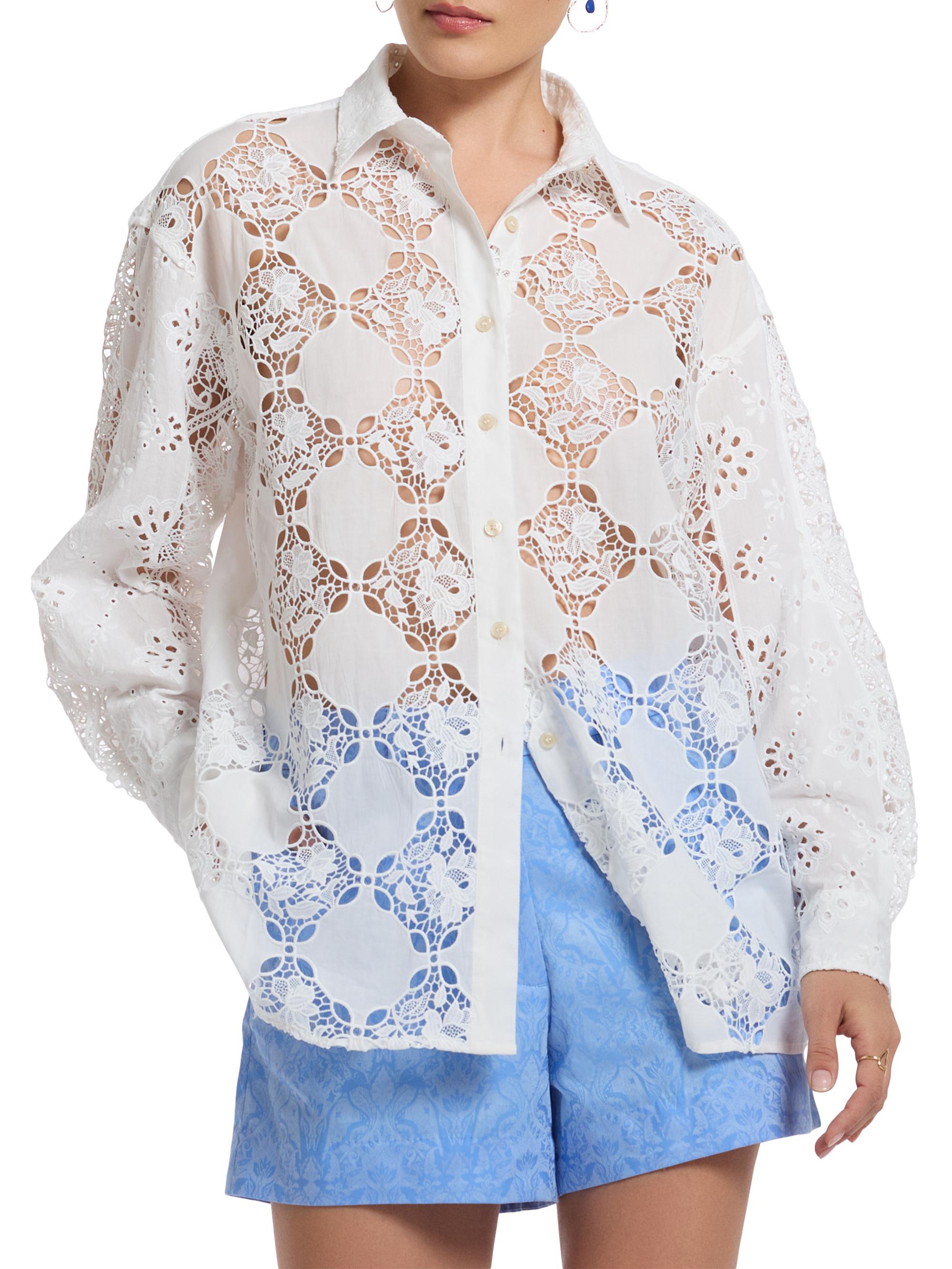 Robert Graham Women's Lola Oversized Lace Shirt - White