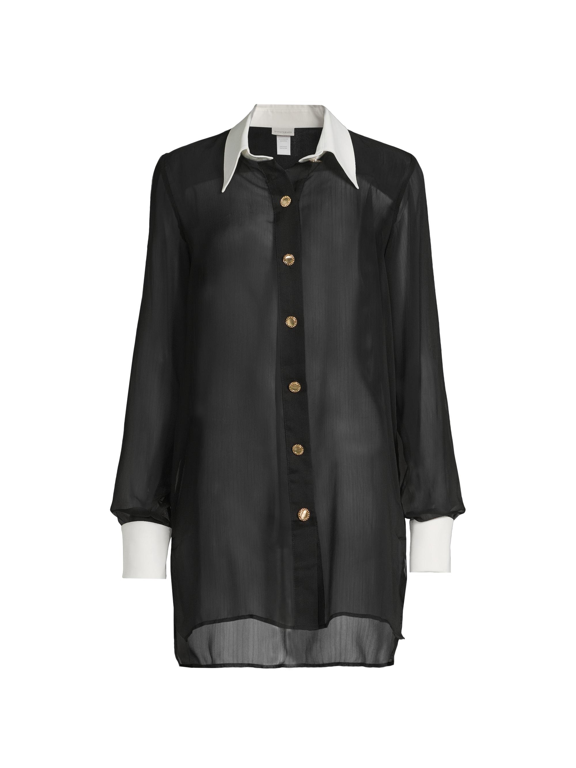 Shani Shemer Women's Lally Sheer Cover-Up Shirt - Black And White