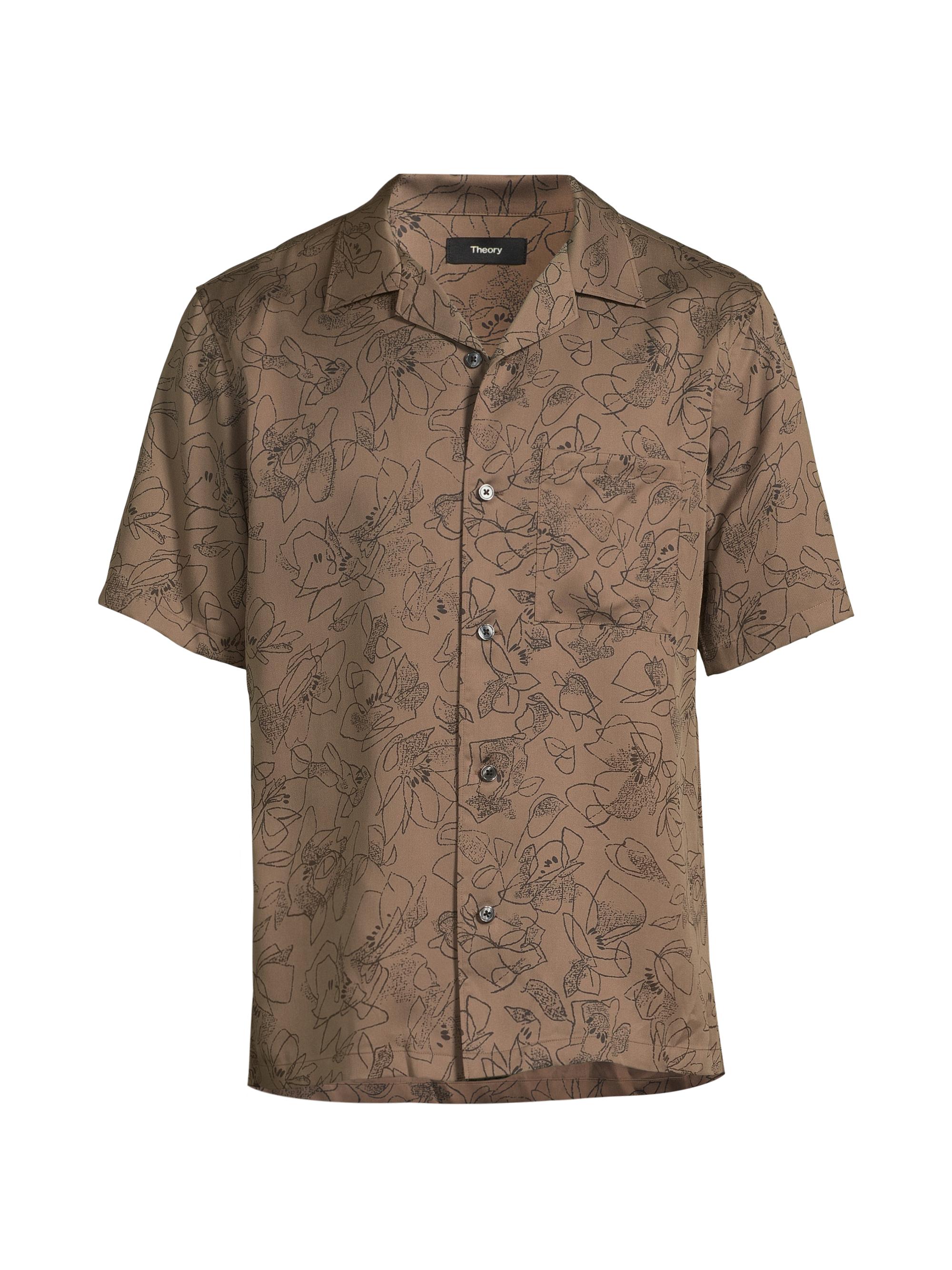 Theory Men's Noll Floral Outline Camp Shirt - Walnut