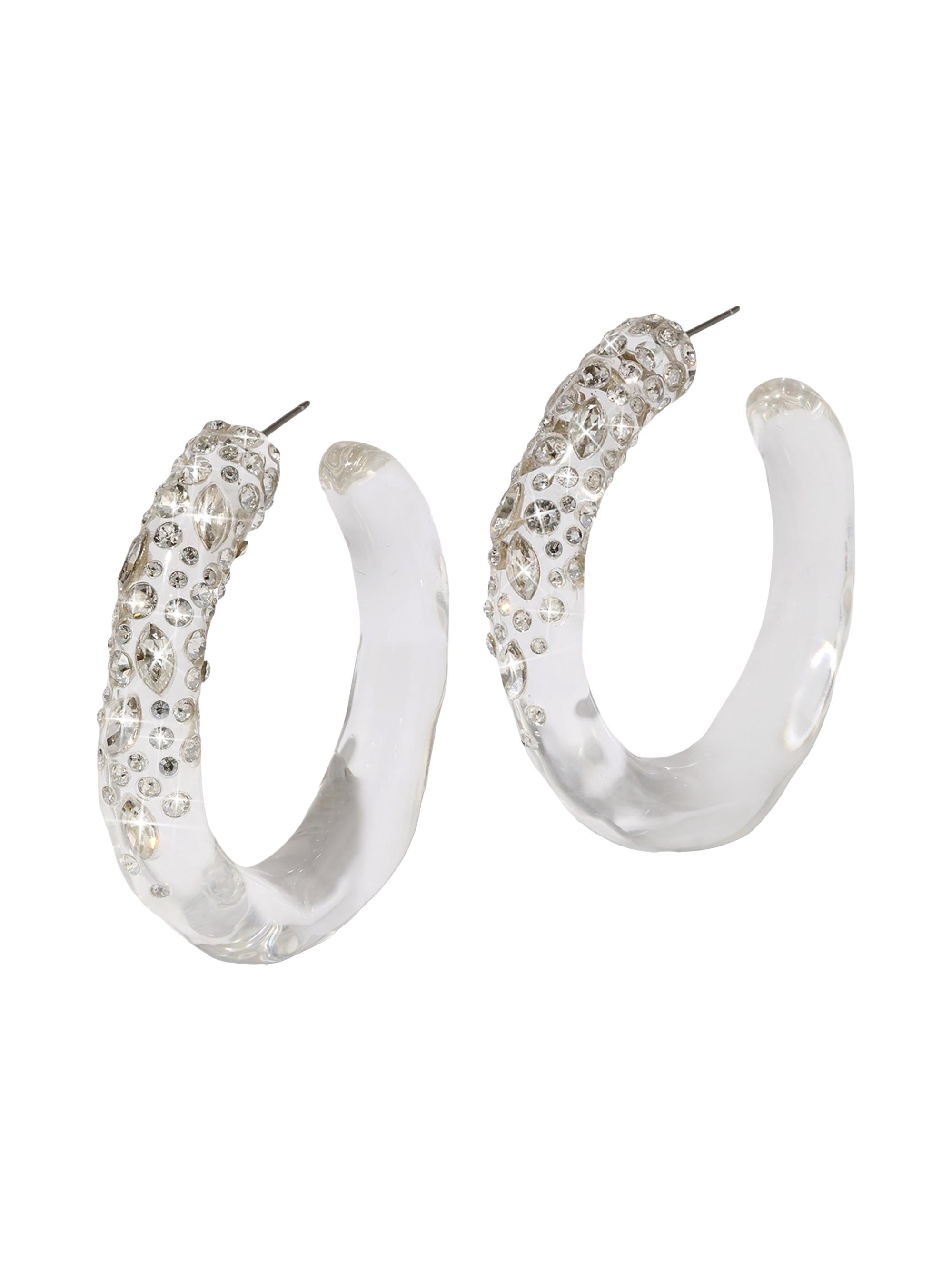 Alexis Bittar Women's Confetti Rhodium-Plated, Glass Crystal & Lucite Hoop Earrings - Clear