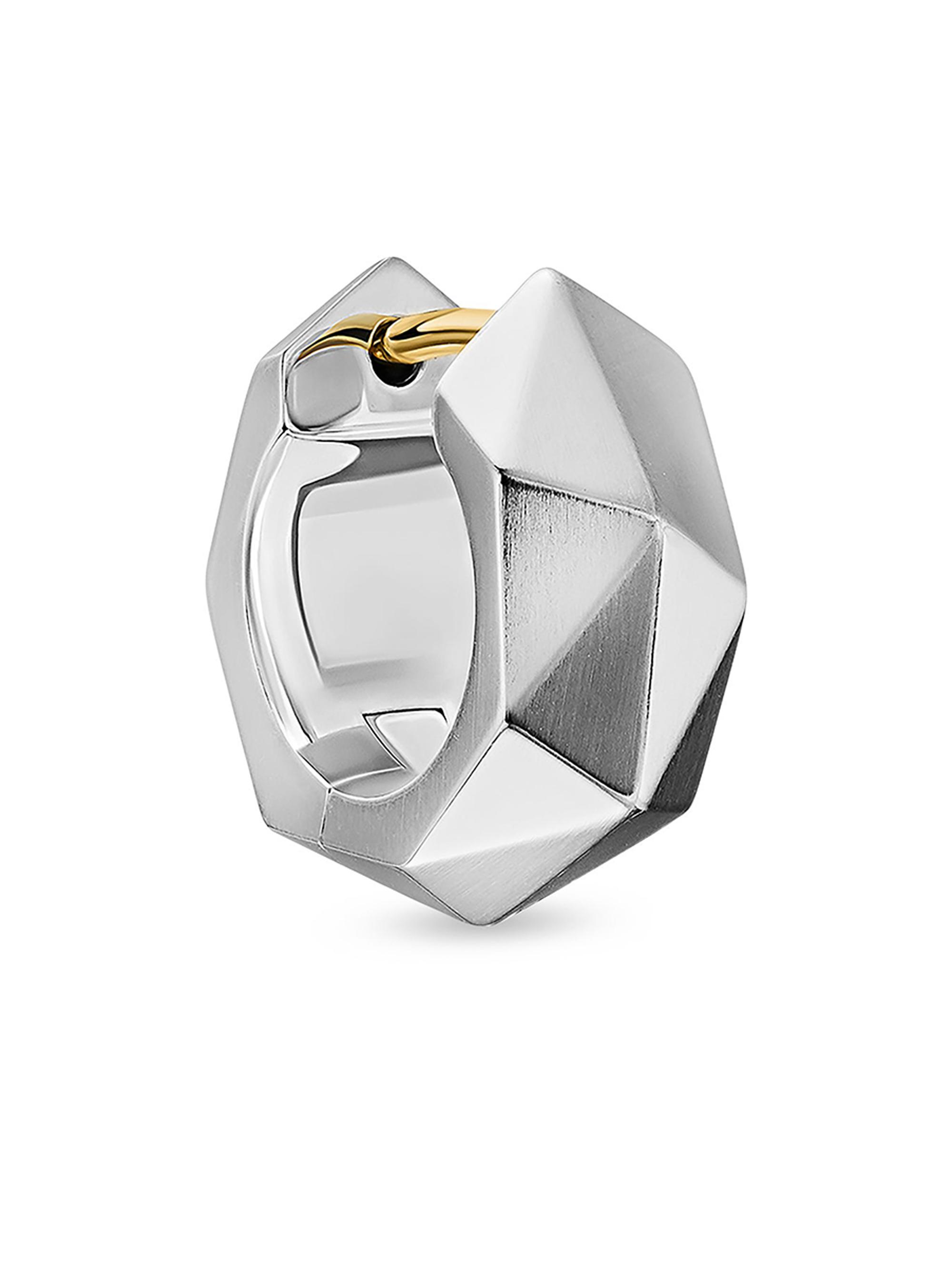 David Yurman Men's Faceted Hoop Earring in Sterling Silver, 14.5MM - Silver