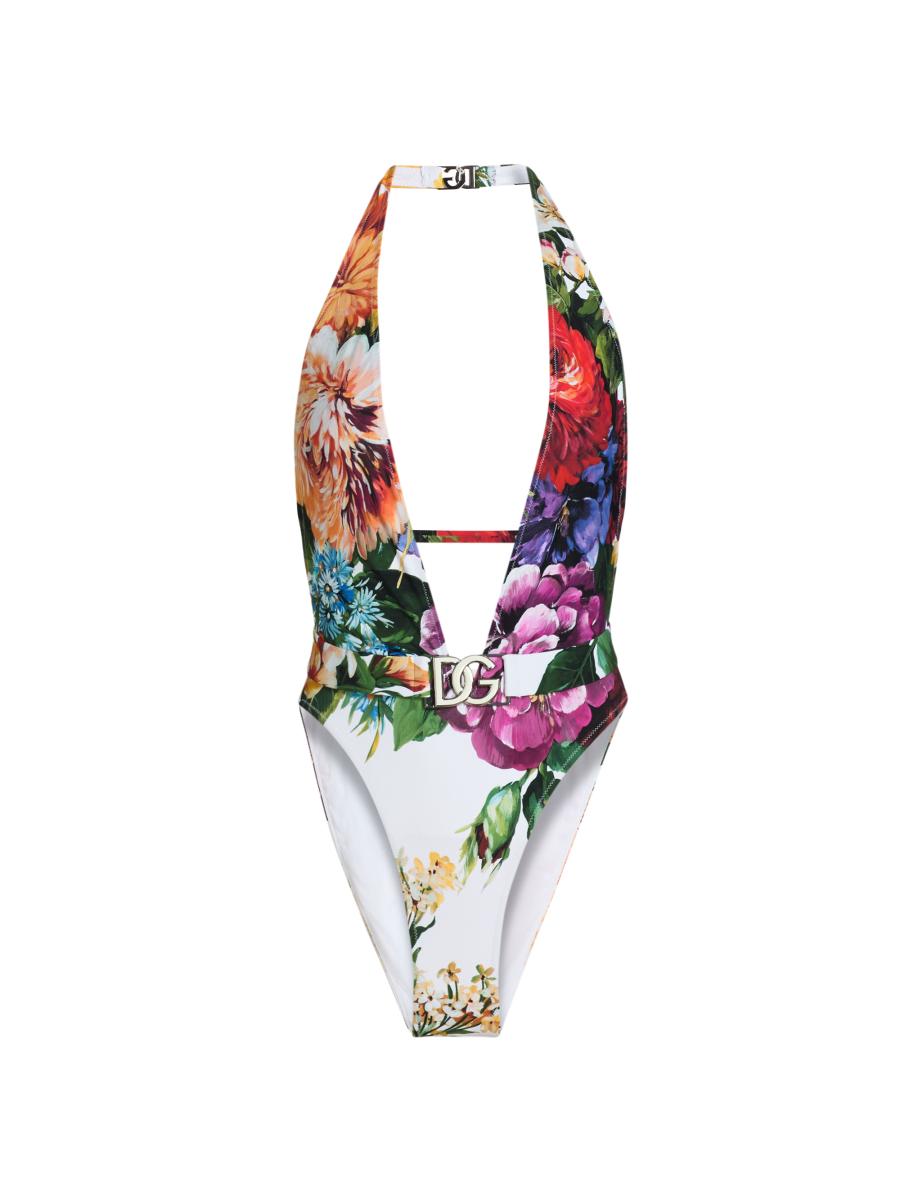 Dolce & Gabbana Women's Floral One-piece Halterneck Swimsuit In Neutral