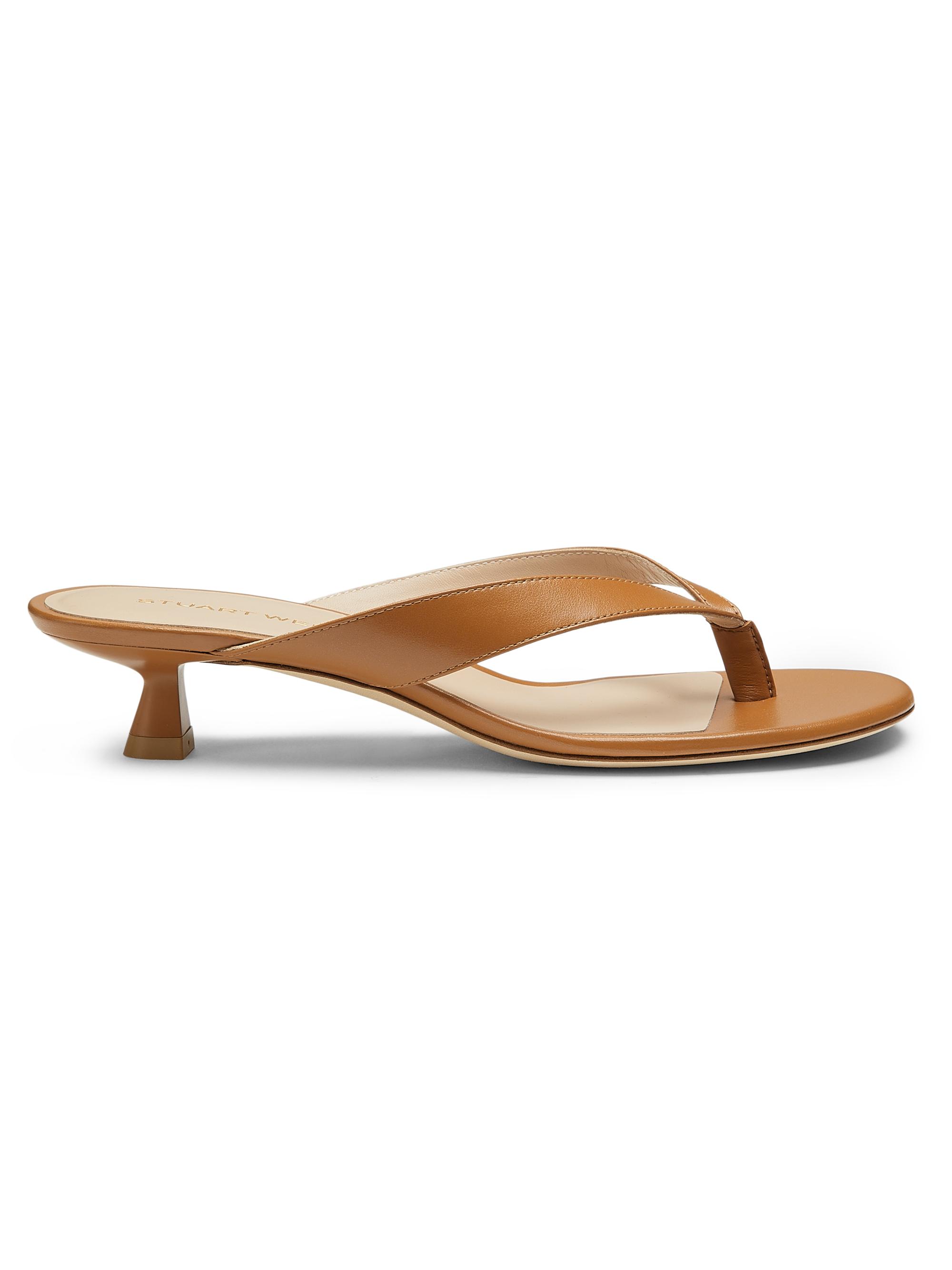 Stuart Weitzman Women's Rio Sleek 35MM Leather Sandals - Macchiato