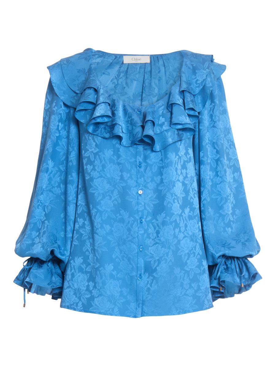 美品 19ss florent SILK LIKE BLOUSE フローレント Frederique Blouse - Lavender Floral Silk - Emerson Fry