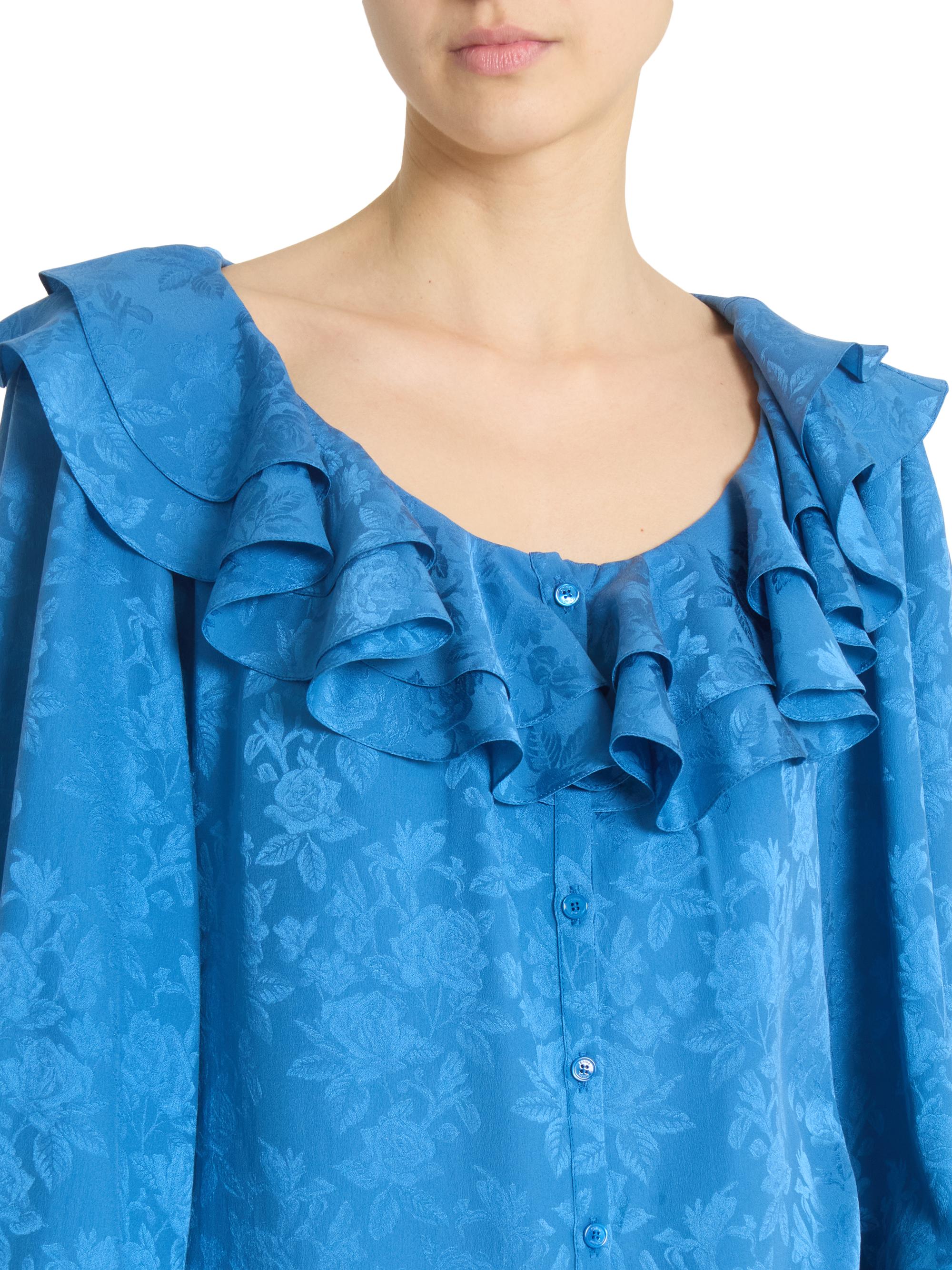 Chloe 花柄ブラウス ブルー Chloé Floral Ruffle Silk Blouse | Saks Fifth Avenue