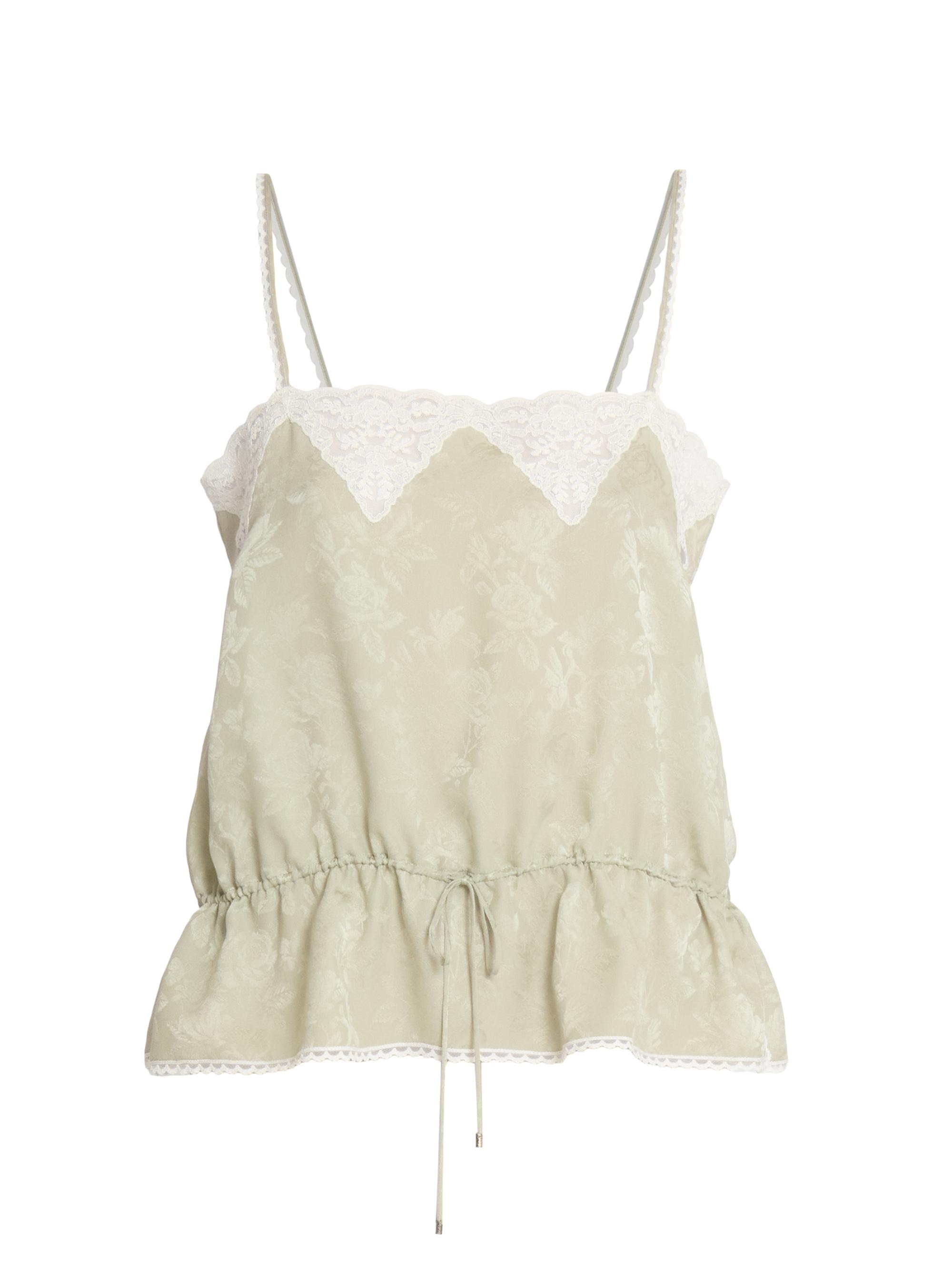 Chloé Women's Lace-Trimmed Silk Drawstring Tank - Clear Green