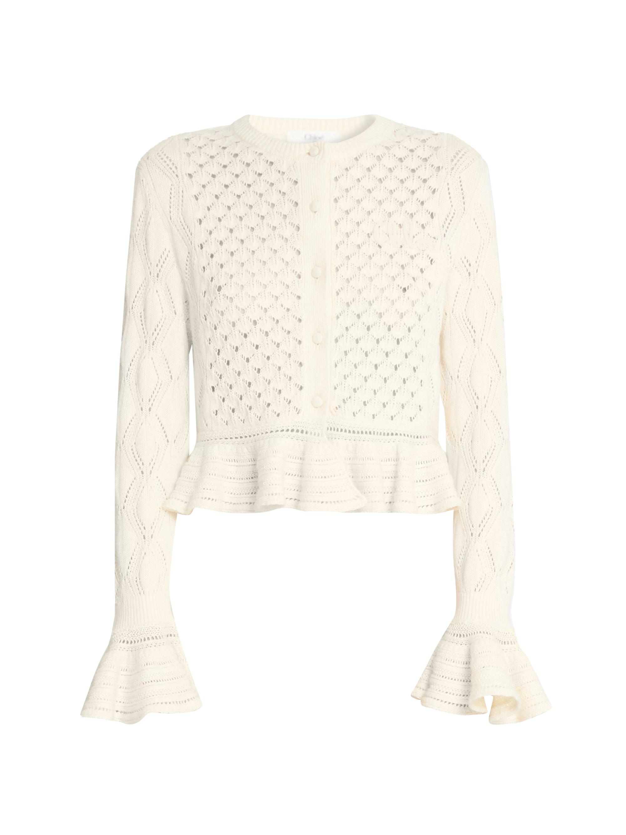Chloé Women's Pointelle Cotton-Wool Peplum Cardigan - Iconic Milk