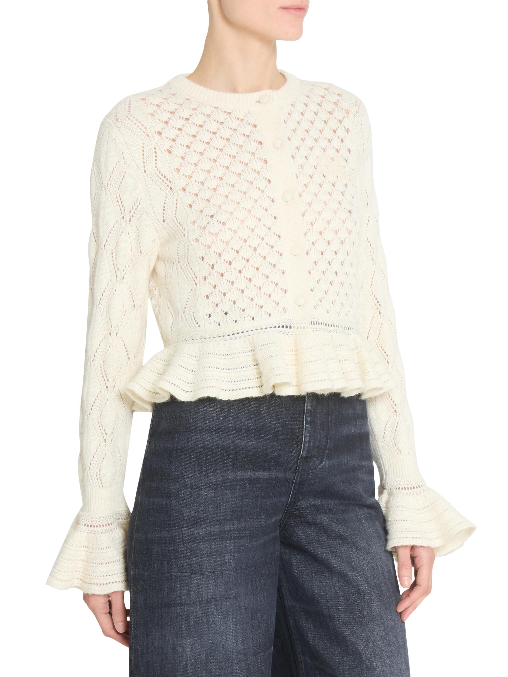 Chloé Pointelle Cotton-Wool Peplum Cardigan | Saks Fifth Avenue
