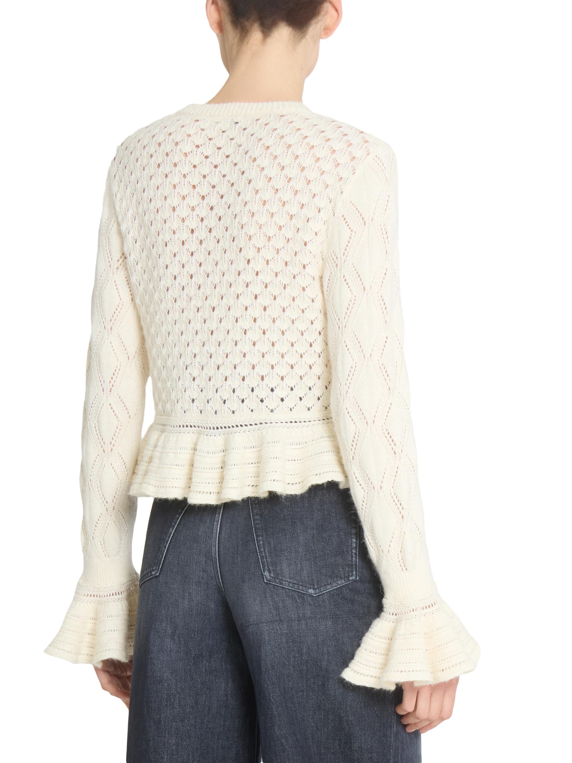 Chloé Pointelle Cotton-Wool Peplum Cardigan | Saks Fifth Avenue