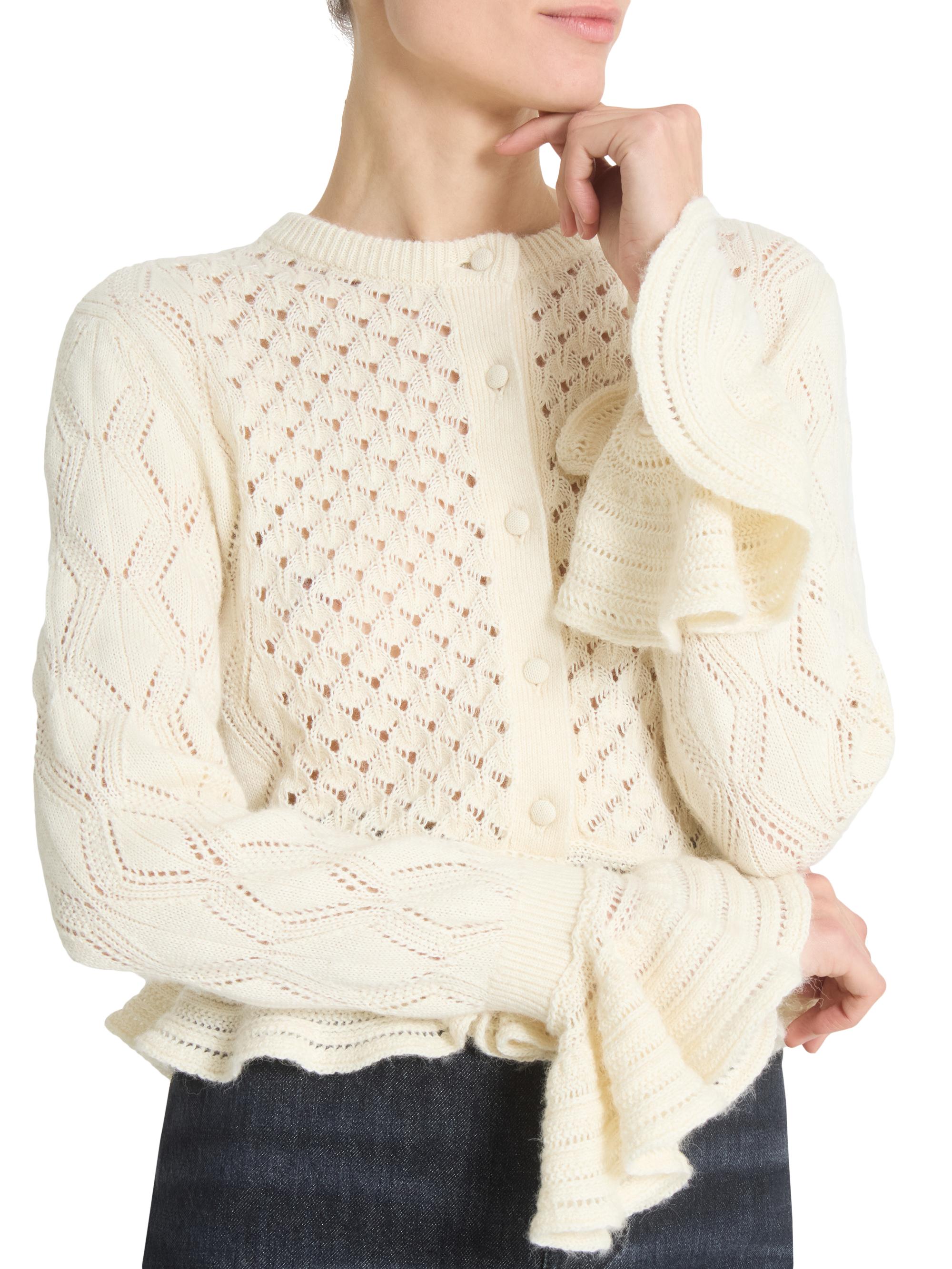 Chloé Pointelle Cotton-Wool Peplum Cardigan | Saks Fifth Avenue