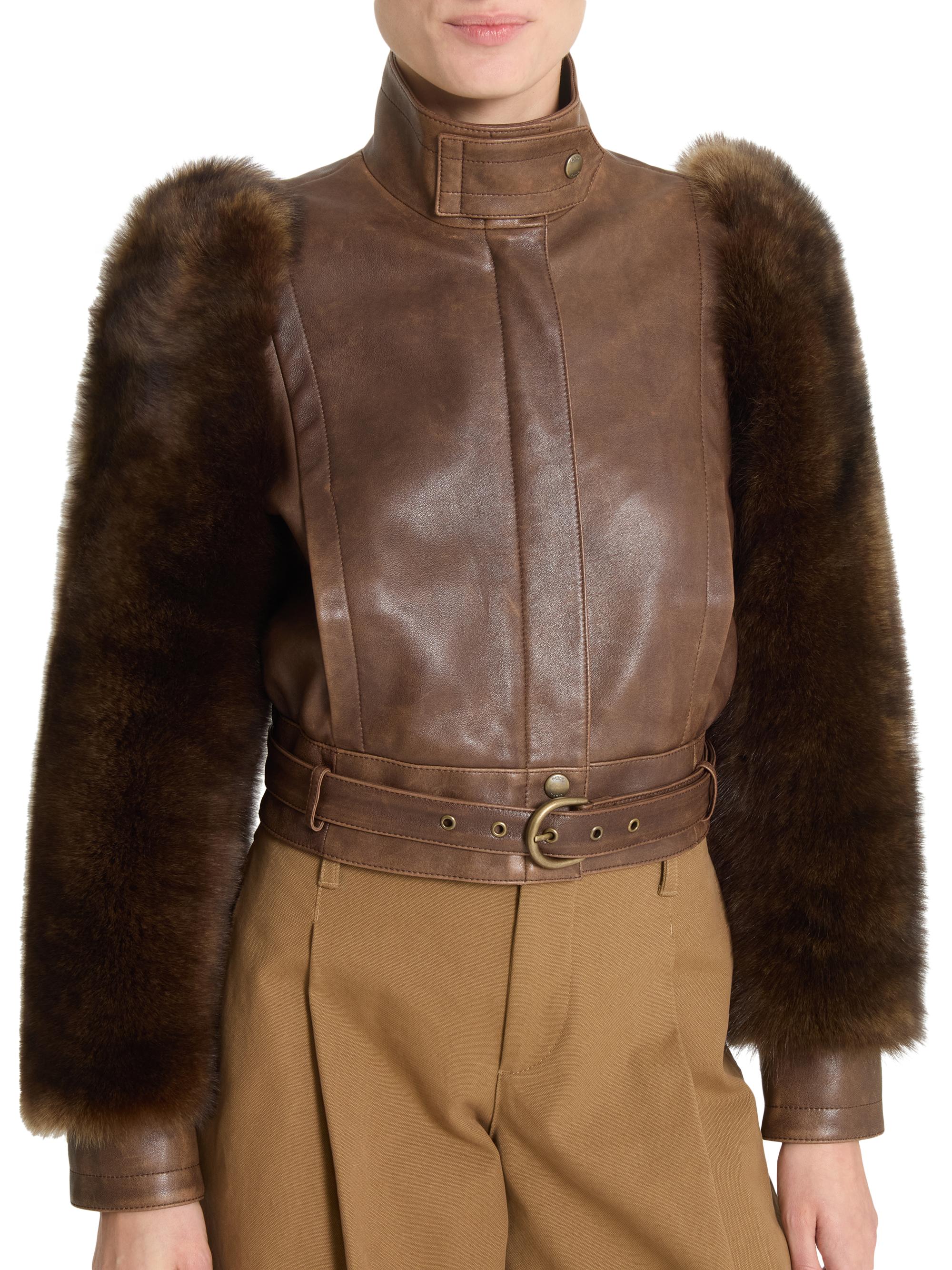 Chloé Leather & Shearling Sleeve Jacket | Saks Fifth Avenue