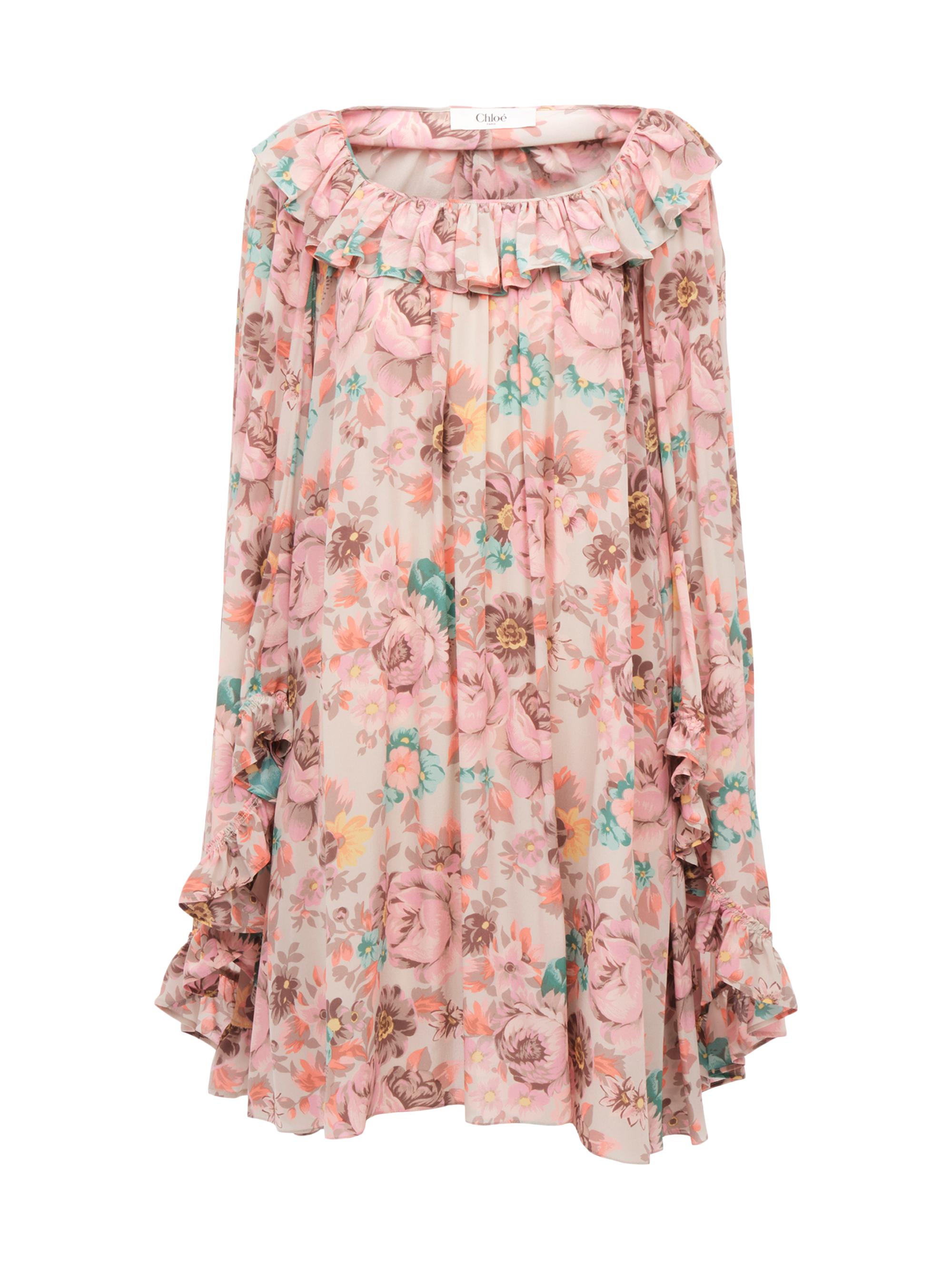 Chloé Women's Floral Silk Frill Minidress - Muddy Grey