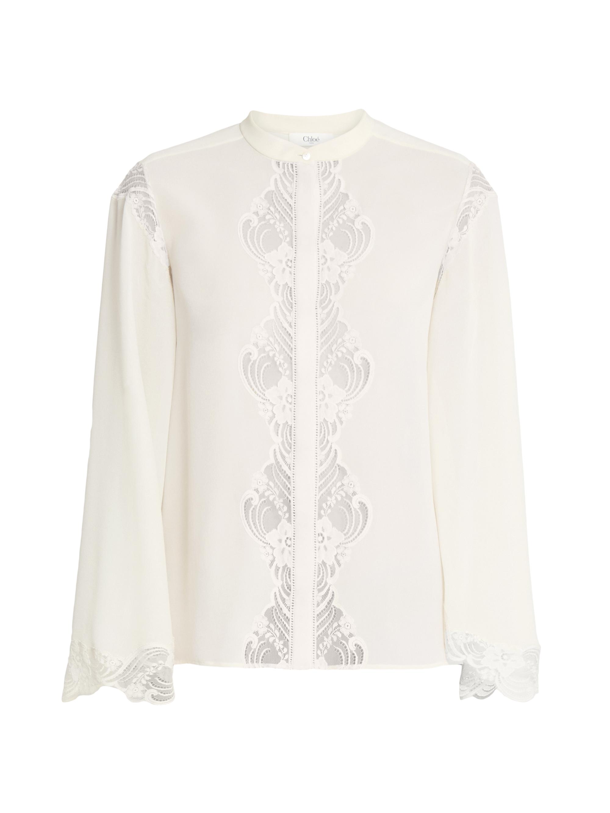 Chloé Women's Lace-Trimmed Silk Blouse - Pristine White