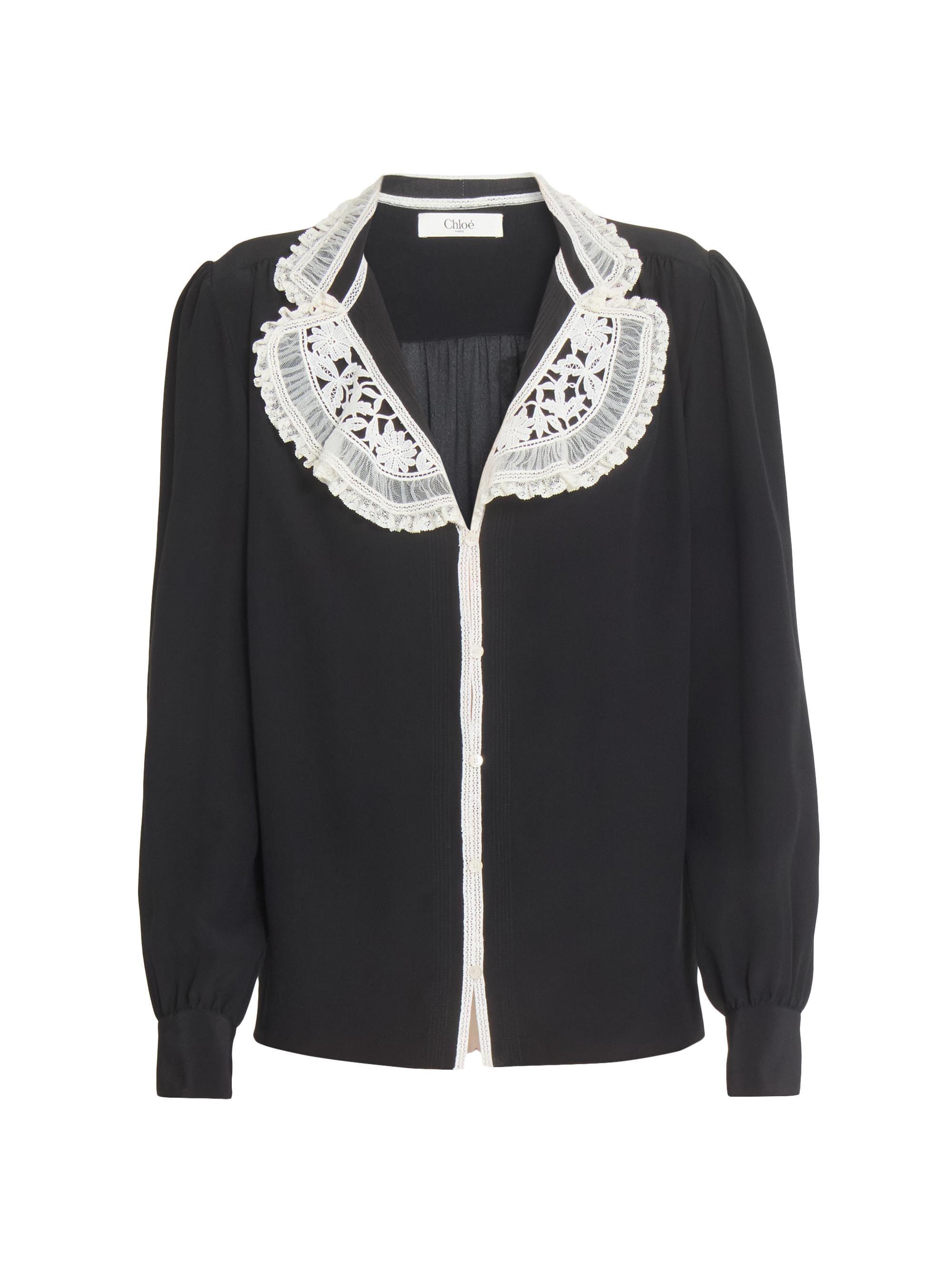 Chloé Women's Lace-Trimmed Silk Blouse - Black