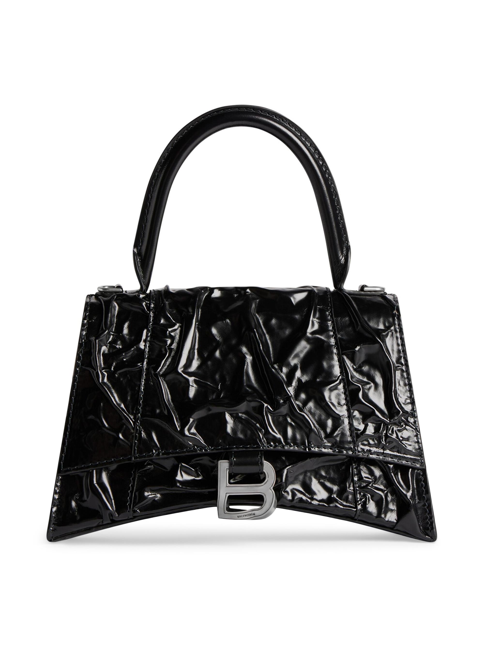 Balenciaga Women's Hourglass  Top Handle Bag Crushed Effect - Black