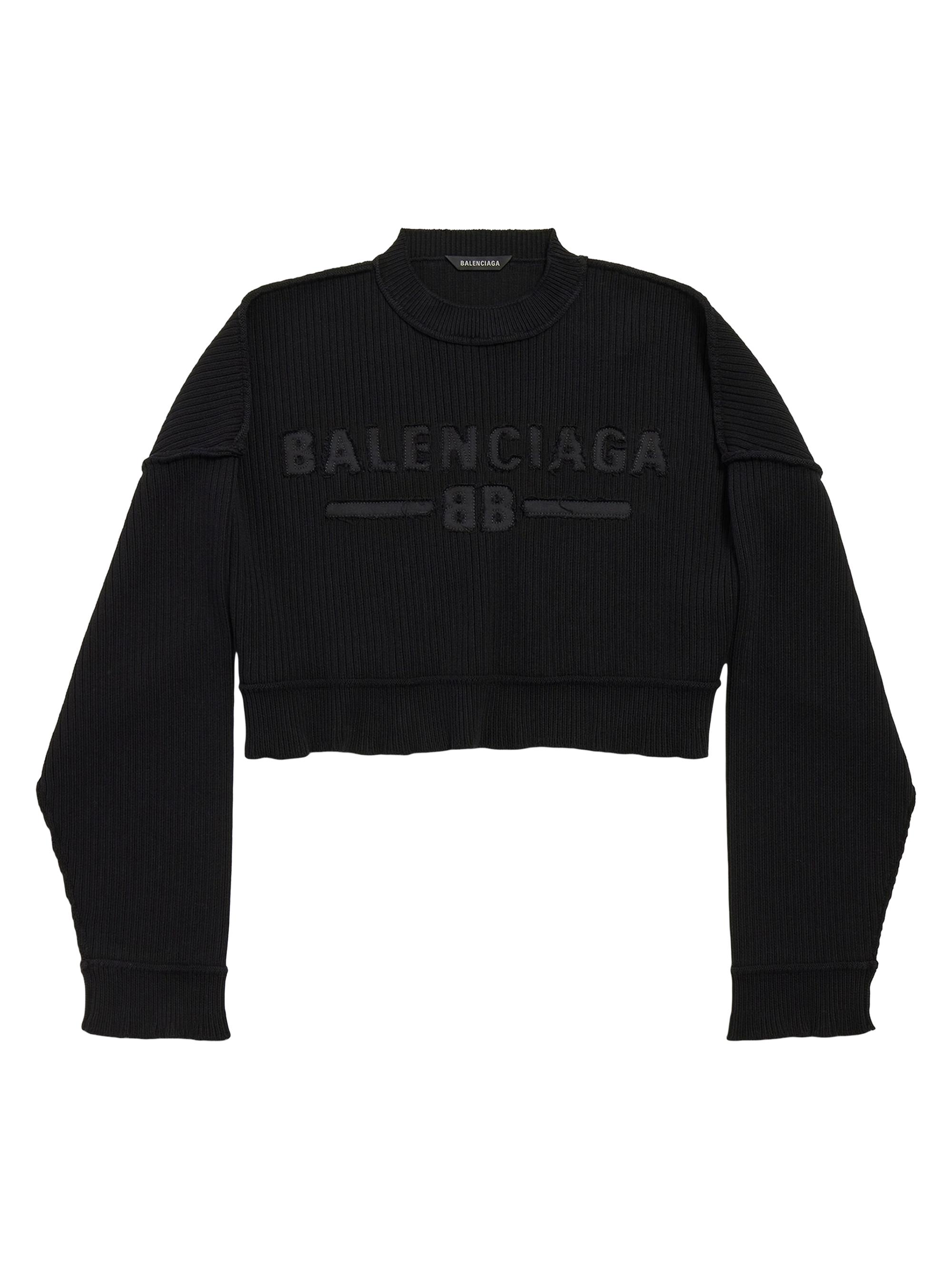 Balenciaga Women's Cropped Crewneck Sweater - Black
