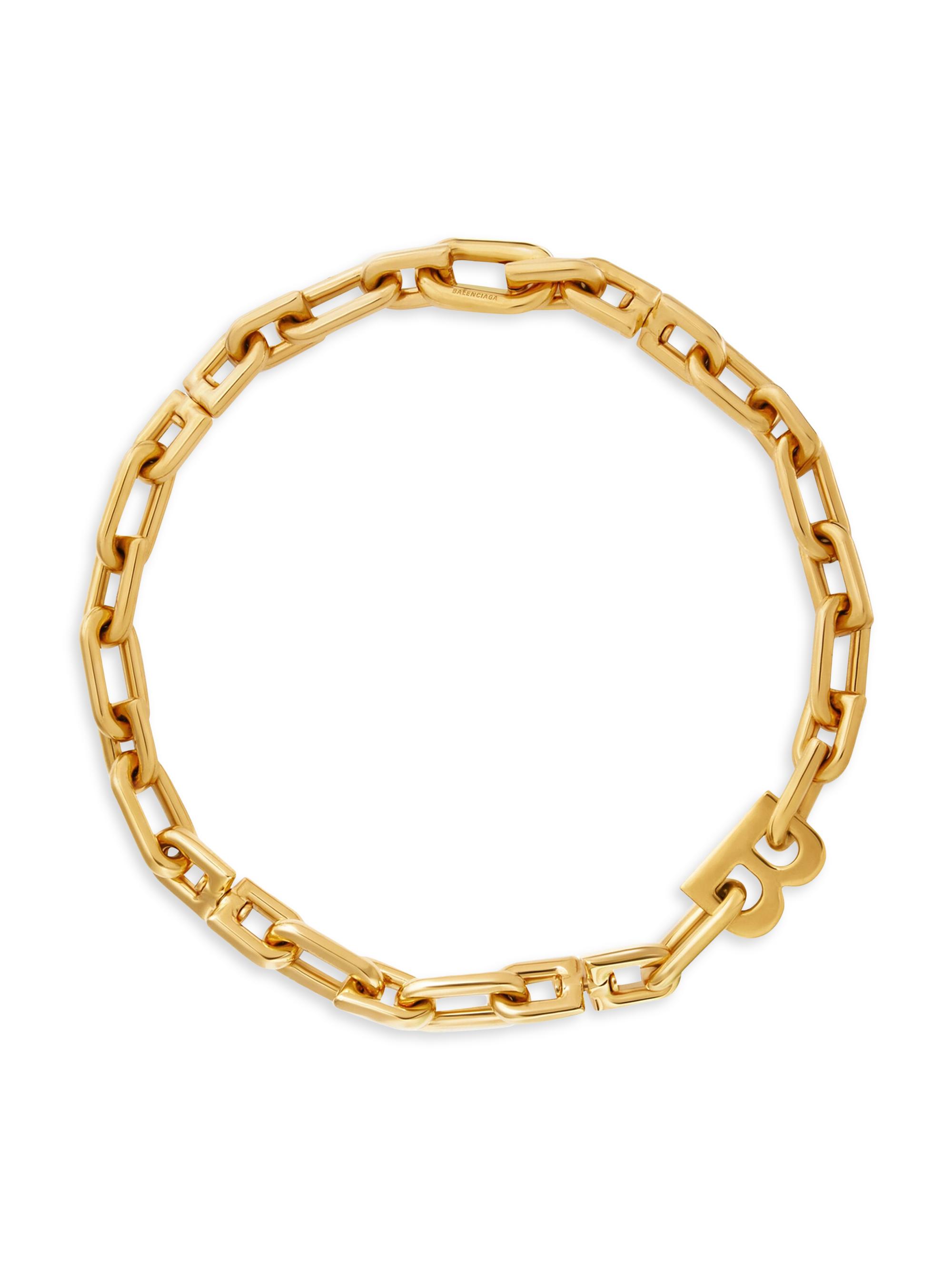 Balenciaga Men's B Chain Thin Necklace - Gold