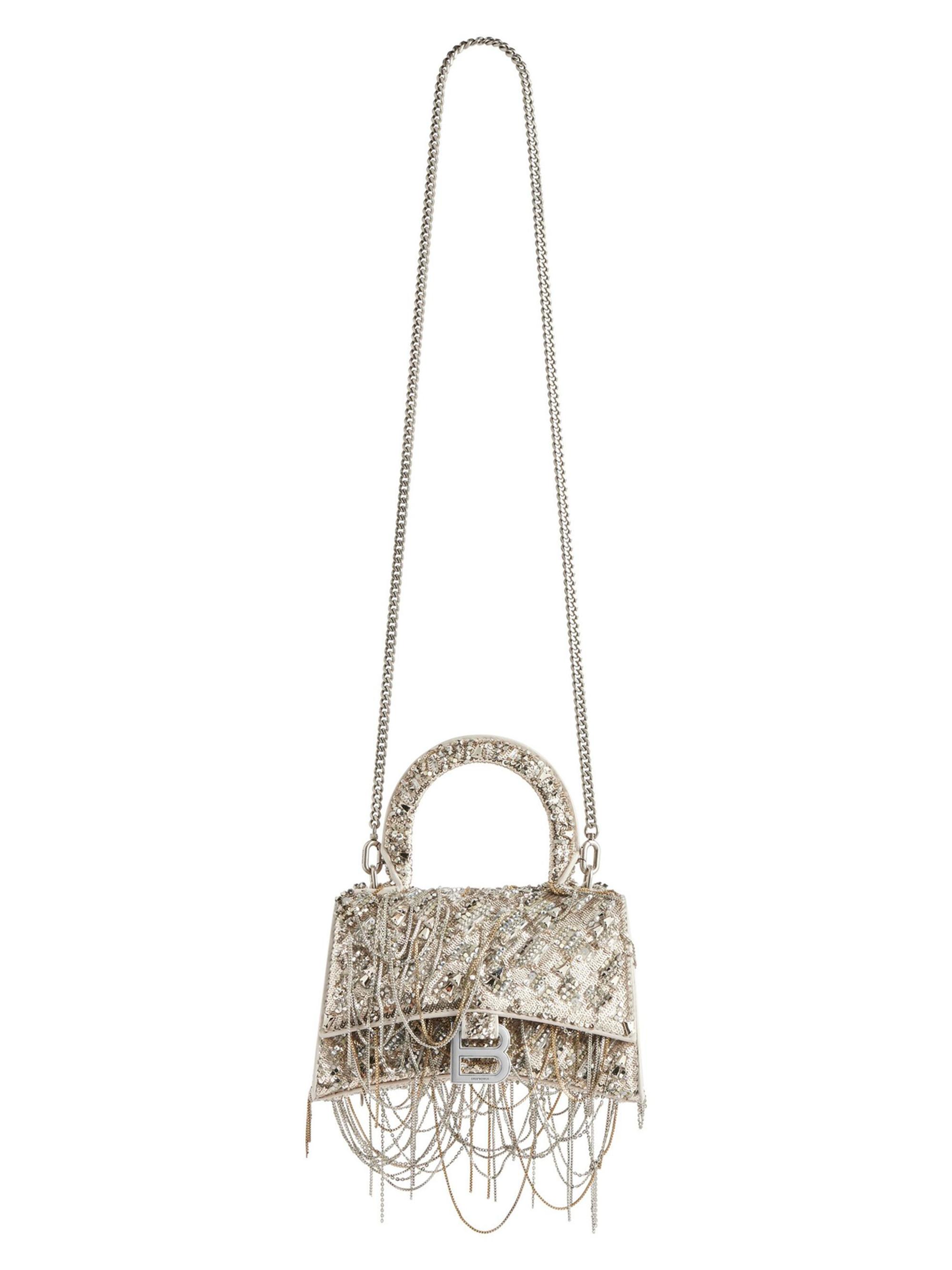 Balenciaga Hourglass XS Top Handle Bag with Chain Embroidery