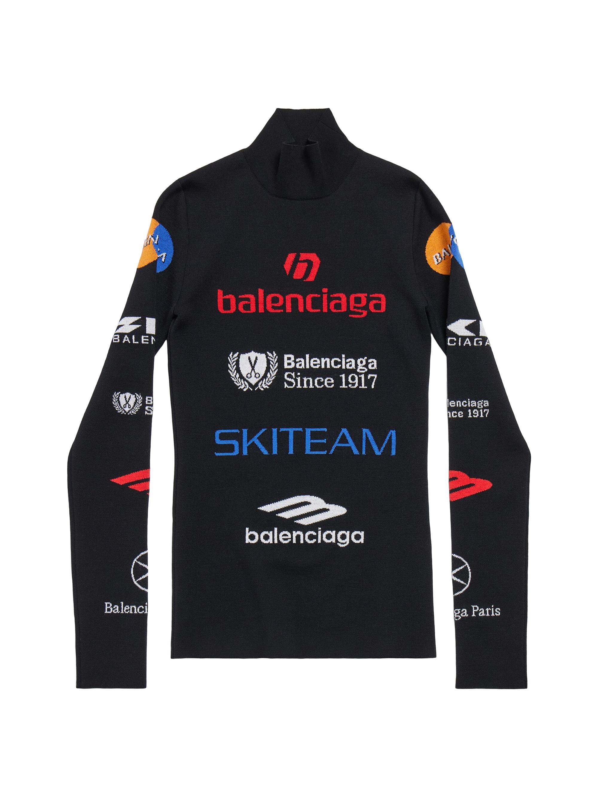 Balenciaga Women's Ski Long Sleeve Fitted Turtleneck T-Shirt - Black