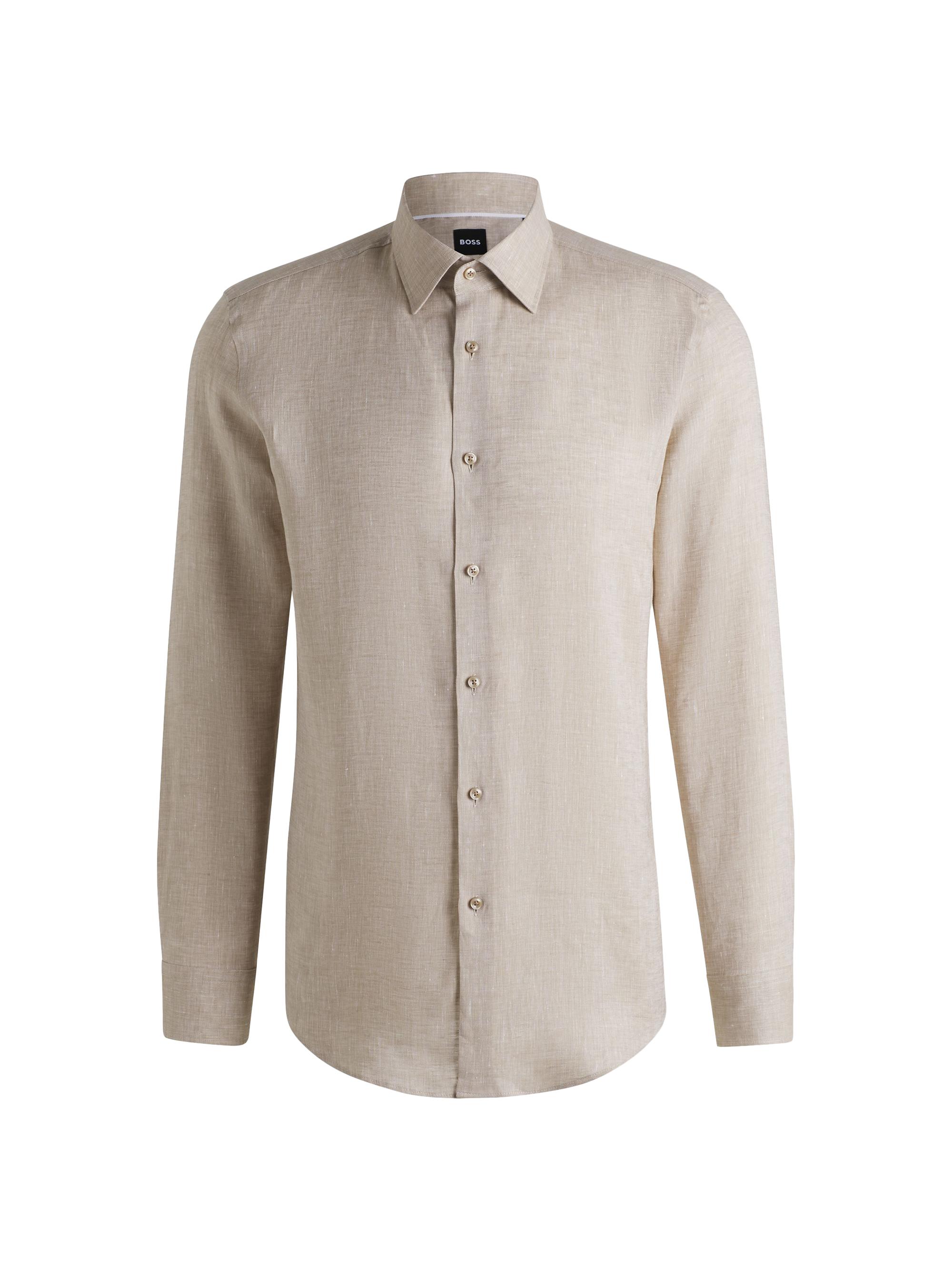 BOSS Men's Slim-Fit Shirt in Italian-Made Linen - White