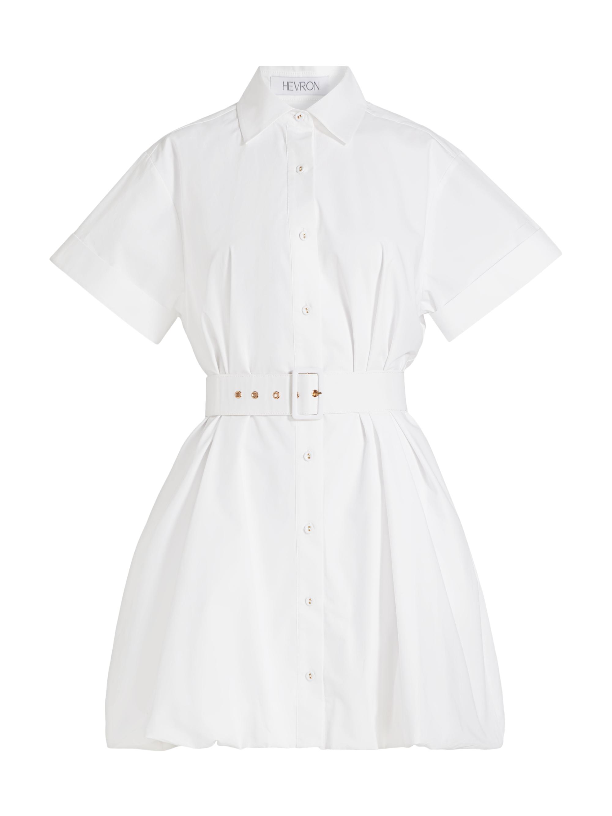 Hevron Women's Harlow Bubble Hem Mini Shirtdress - White