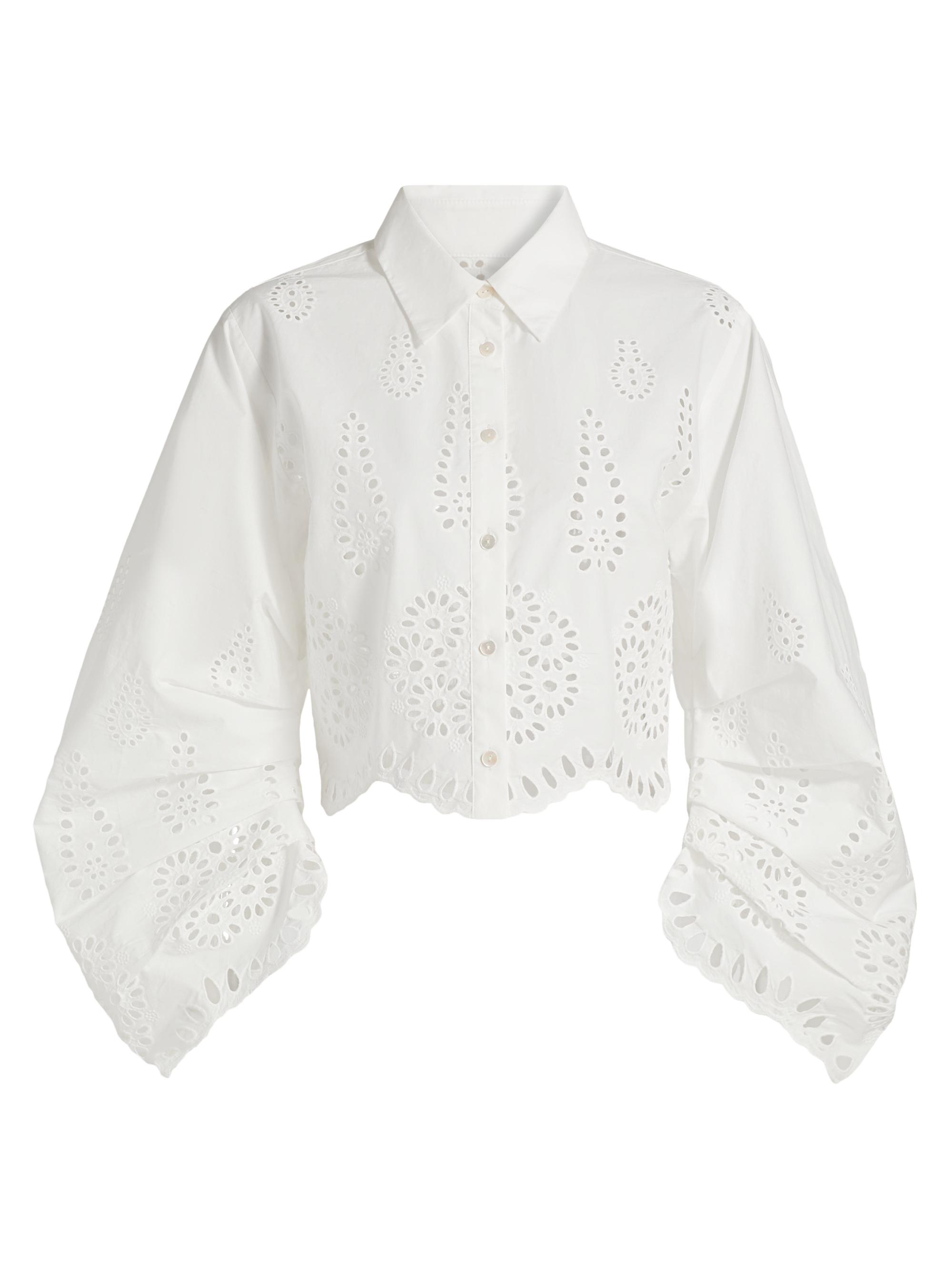 Hevron Women's Raquel Cropped Eyelet Top - White