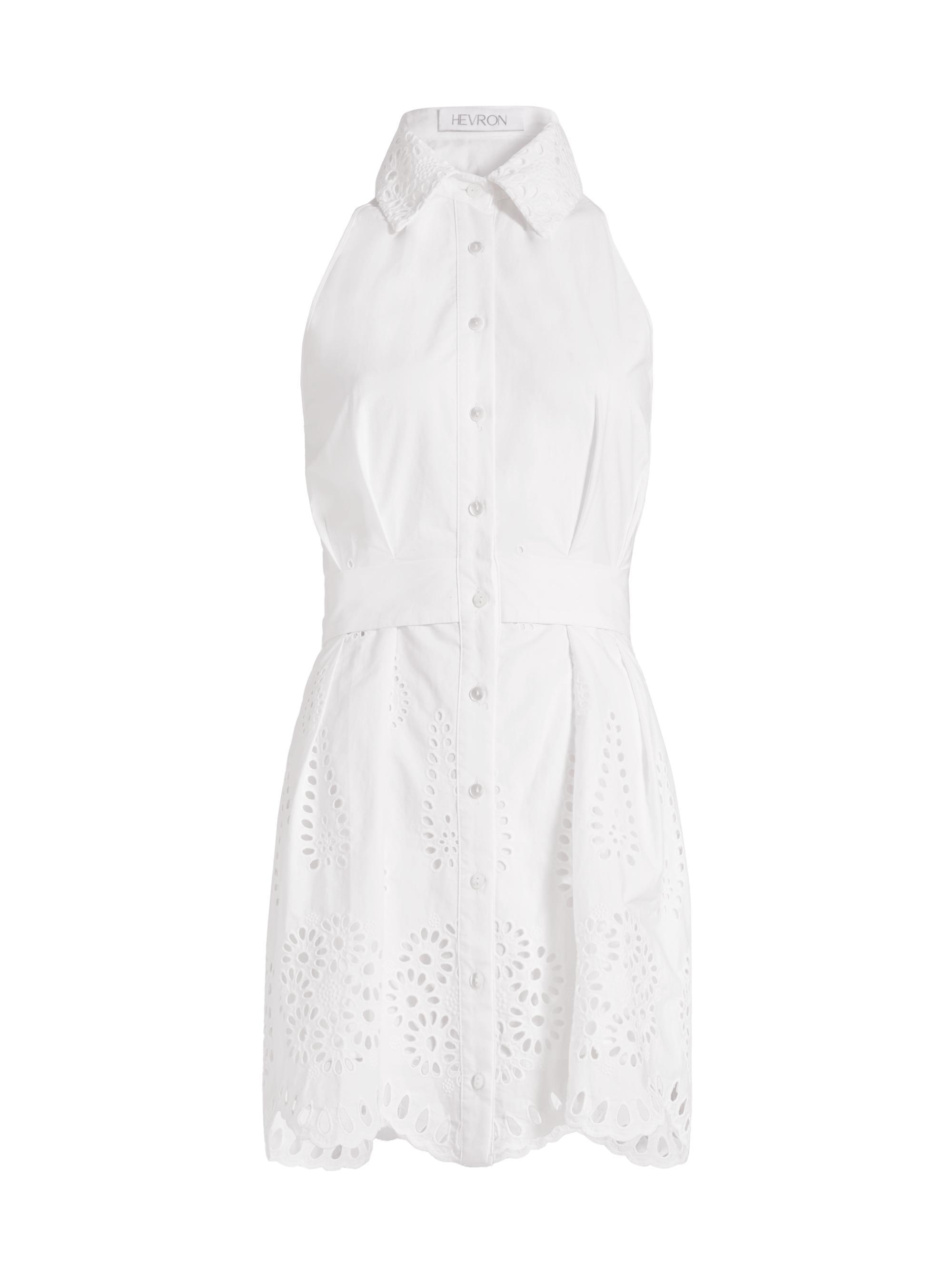Hevron Women's Domino Eyelet Cotton Mini-Shirtdress - White