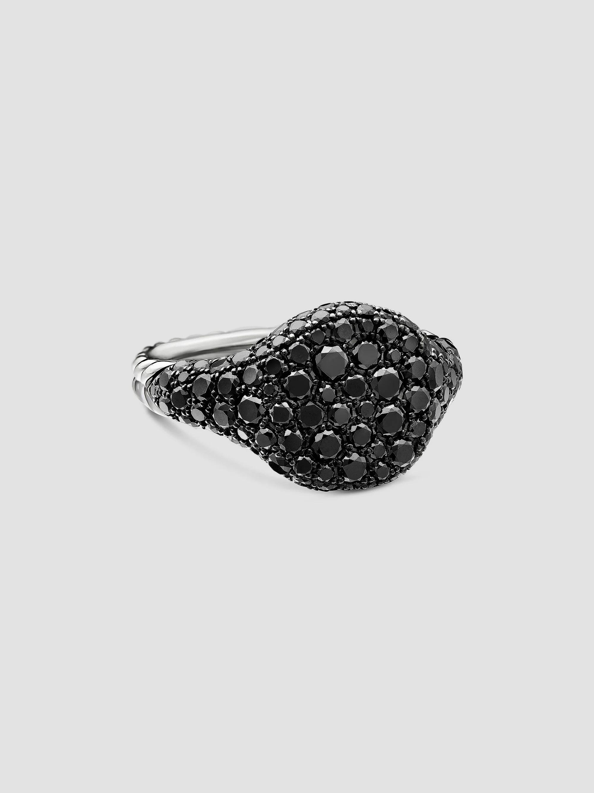 David Yurman Women's Chevron Pinky Ring in 18K White Gold - Black Diamond - Size 7