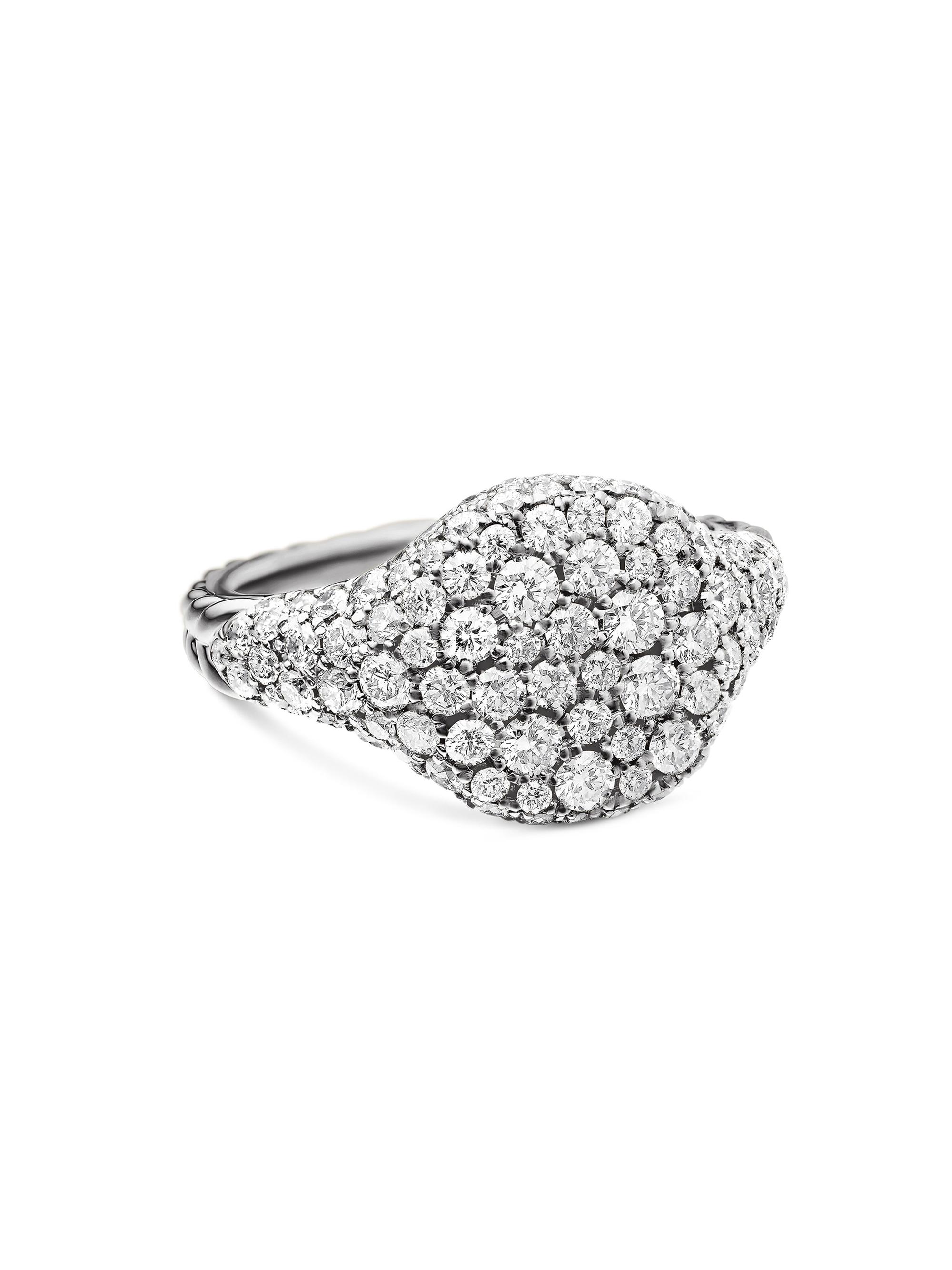 David Yurman Women's Chevron Pinky Ring in 18K White Gold - Diamond
