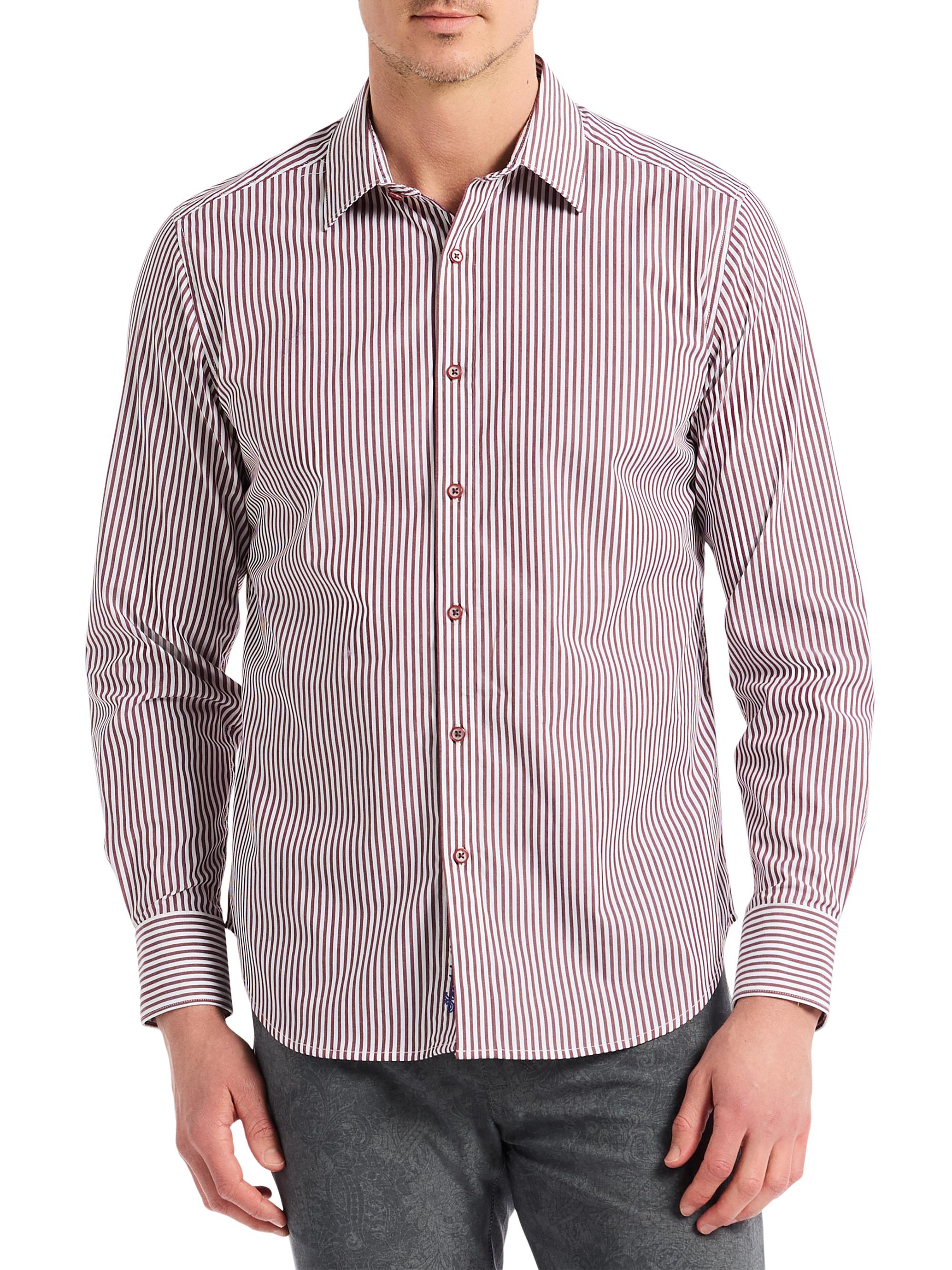 Robert Graham Men's Greenwich Striped Button-Front Shirt - Burgundy